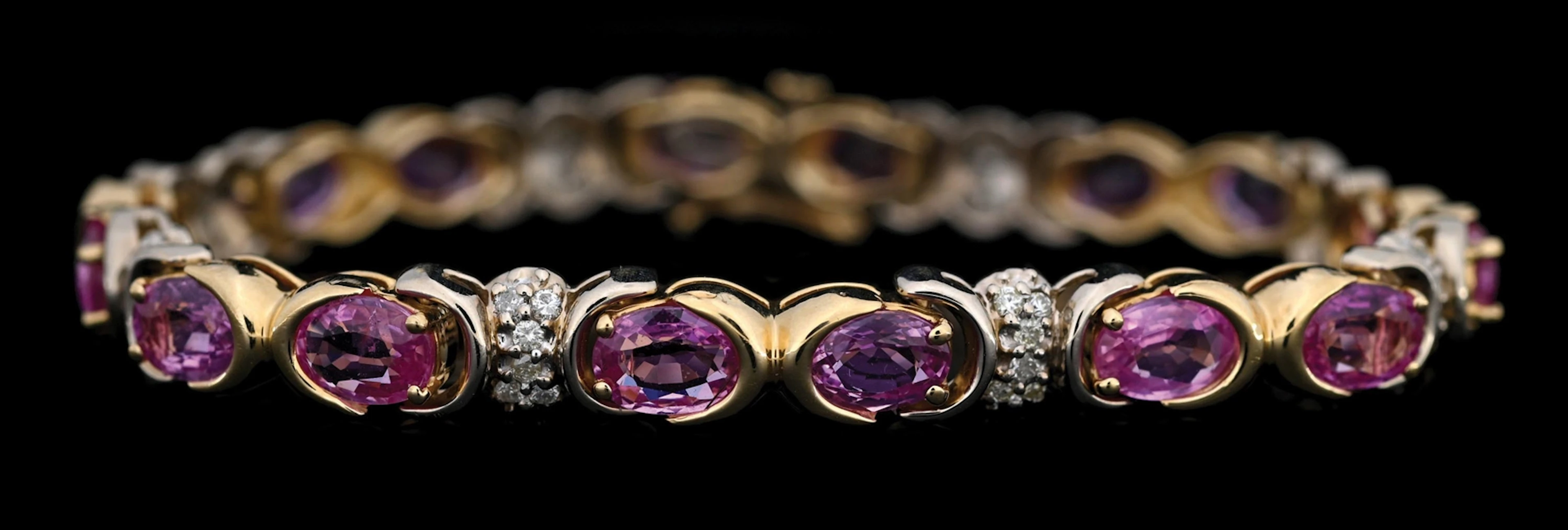 14K T/T GOLD PINK SAPPHIRE & DIAMOND BRACELET W/REPORT