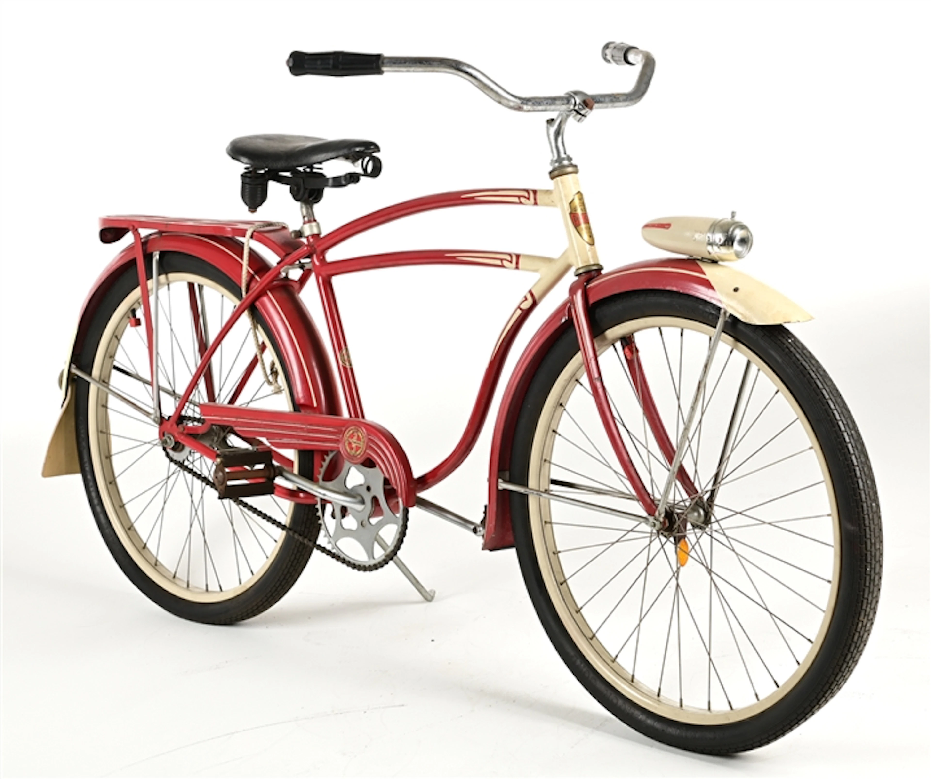 SCHWINN "PACKARD" ROADSTER BICYCLE IN ORIGINAL RED & WHITE PAINT