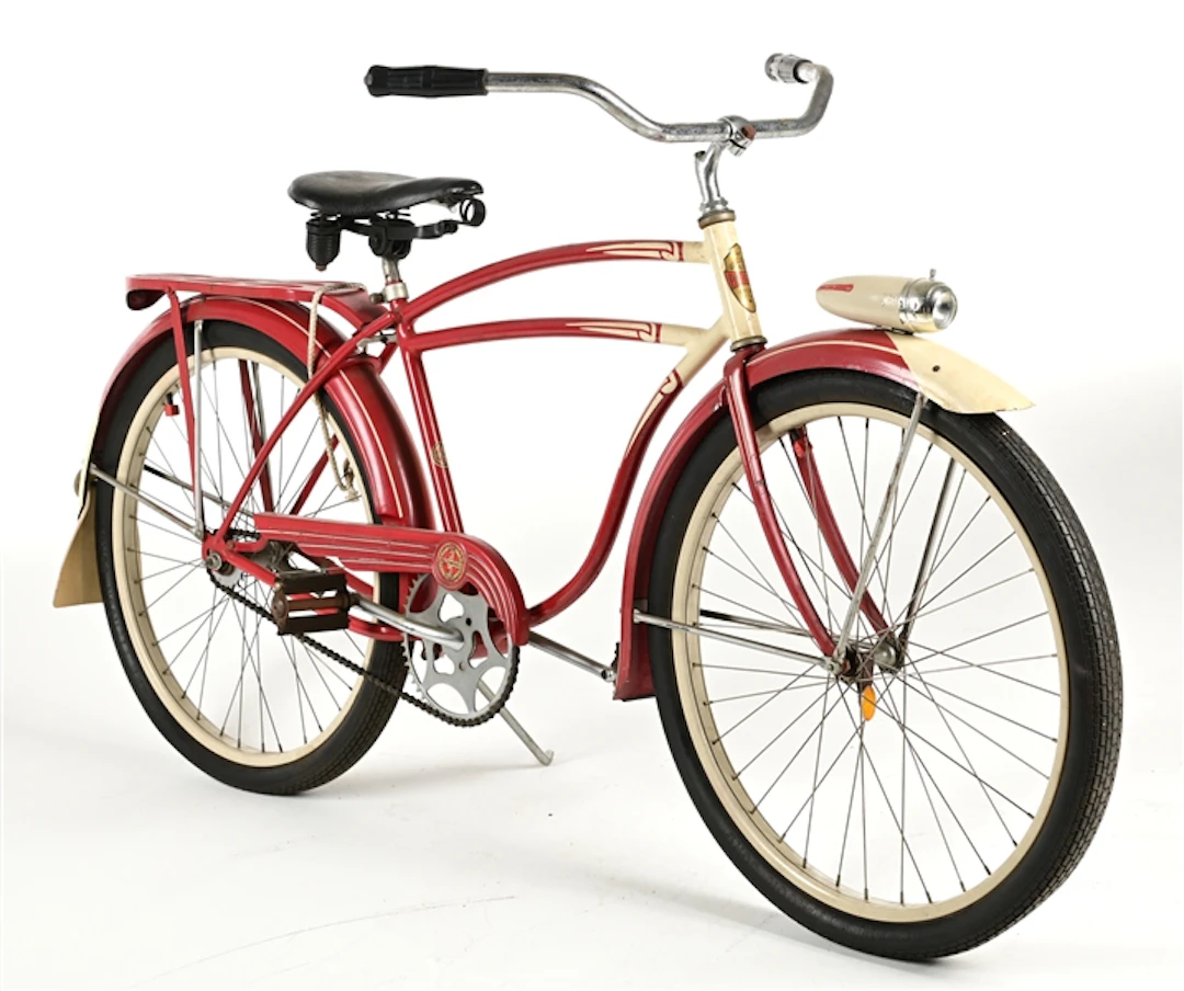 SCHWINN "PACKARD" ROADSTER BICYCLE IN ORIGINAL RED & WHITE PAINT