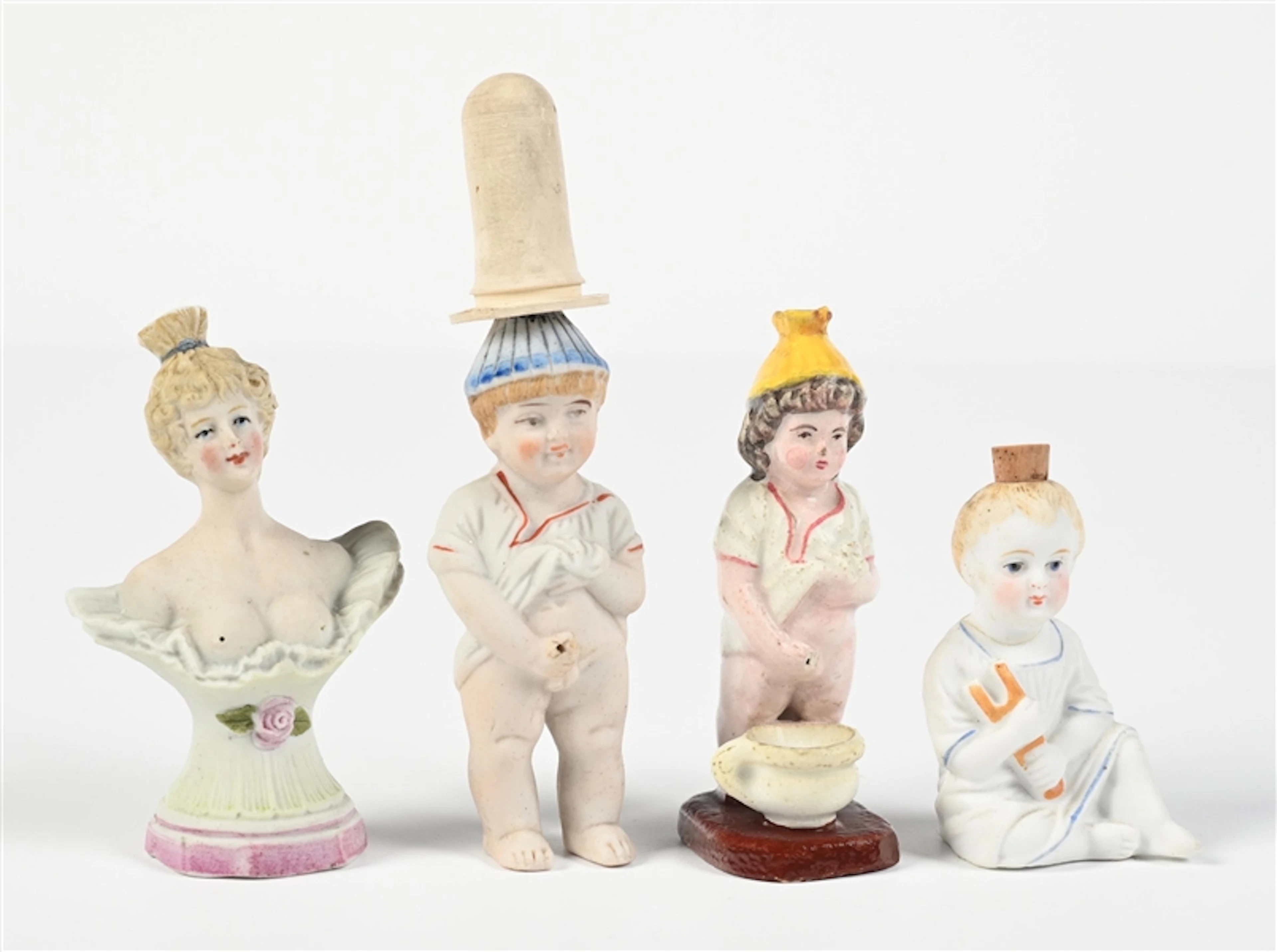 LOT OF 4: PORCELAIN FIGURAL PERFUME BOTTLES