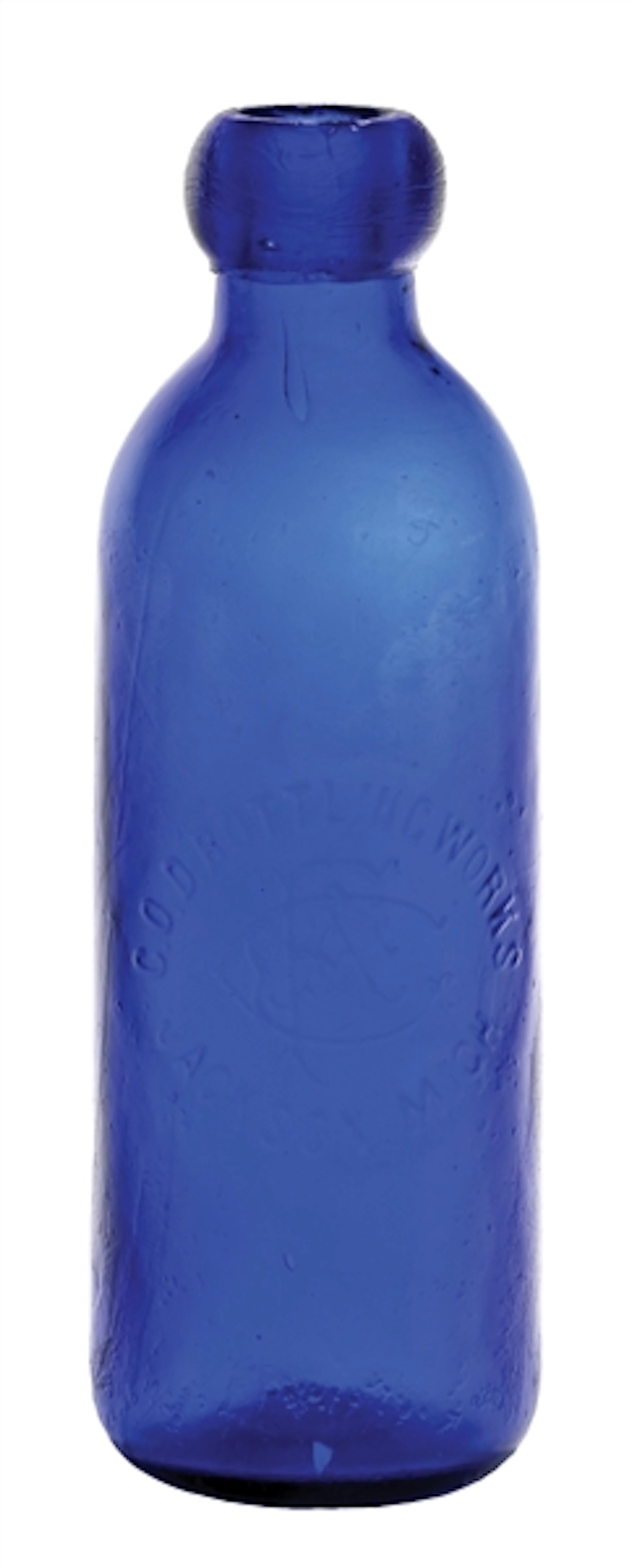 C.O.D BOTTLING WORKS EMBOSSED COBALT BLUE GLASS BOTTLE