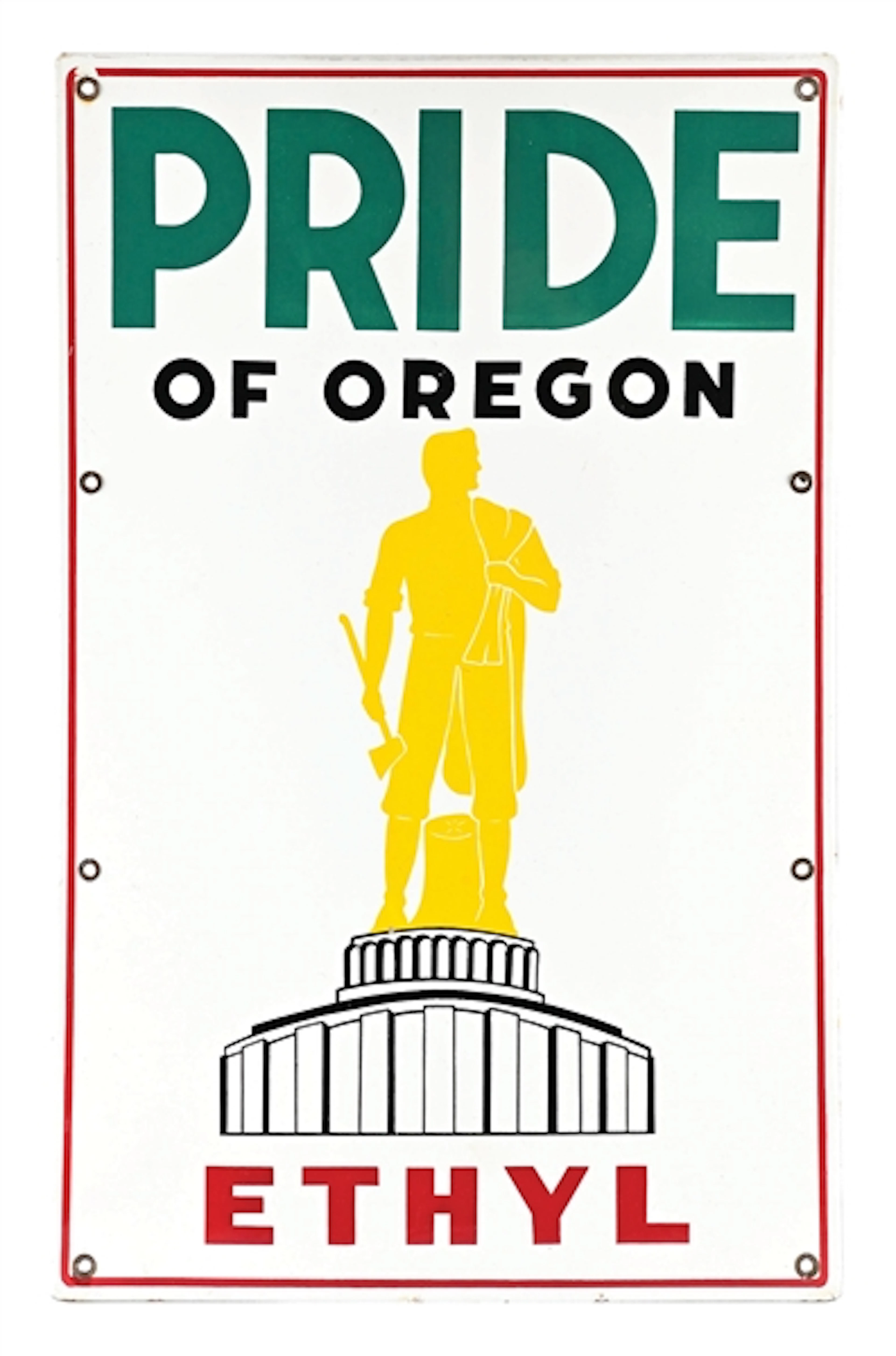 RARE PRIDE OF OREGON ETHYL GASOLINE PORCELAIN PUMP PLATE SIGN