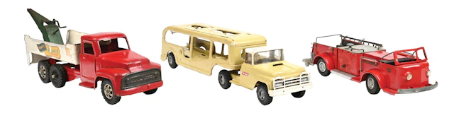 LOT OF 3: BUDDY "L" REPAIR-IT UNIT TOW TRUCK, YELLOW CAR CARRIER AND