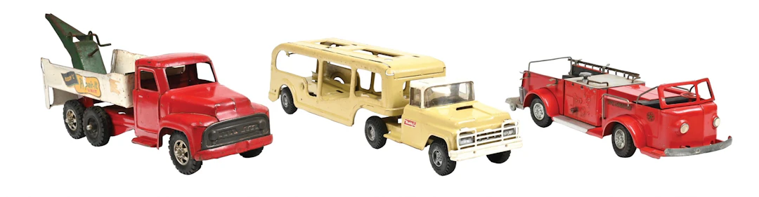 LOT OF 3: BUDDY "L" REPAIR-IT UNIT TOW TRUCK, YELLOW CAR CARRIER AND