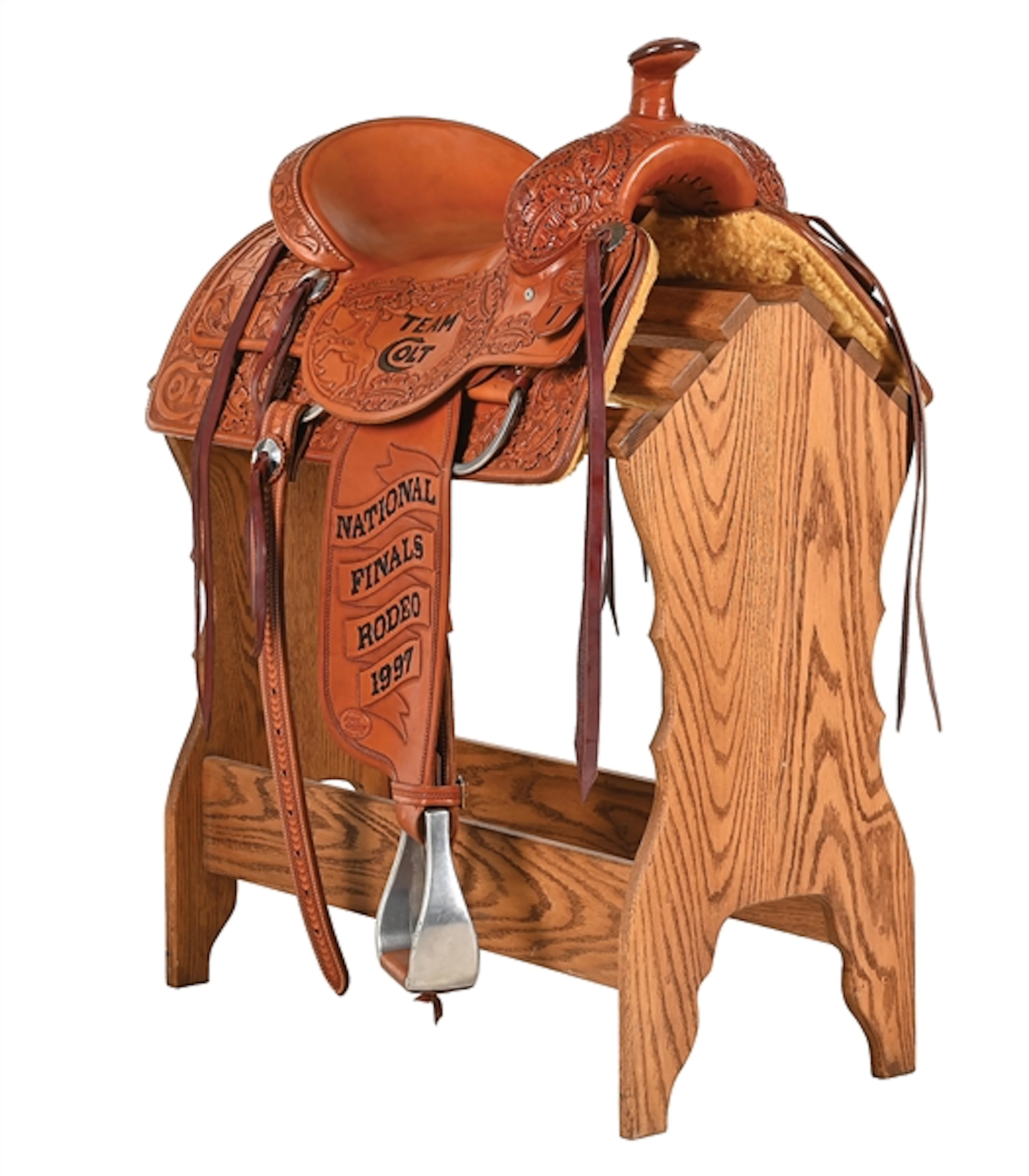 1997 HAND TOOLED TEAM COLT FACTORY DISPLAY RODEO SADDLE
