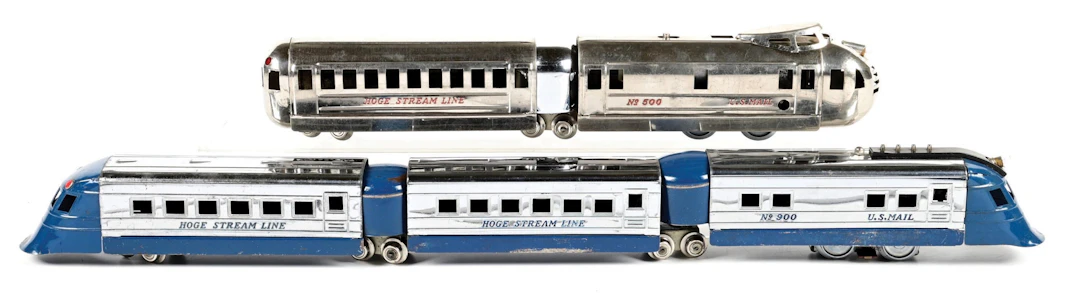 PRE-WAR HOGE O-GA. NO. 500 & NO. 900 US MAIL STREAMLINE PASSENGER TRAIN SETS