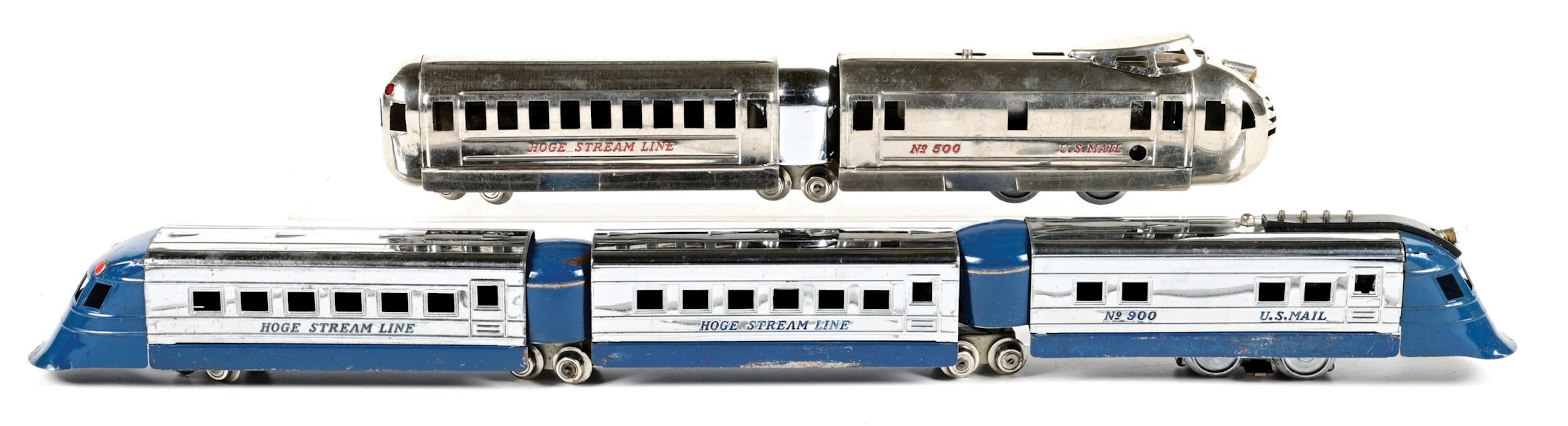 PRE-WAR HOGE O-GA. NO. 500 & NO. 900 US MAIL STREAMLINE PASSENGER TRAIN SETS