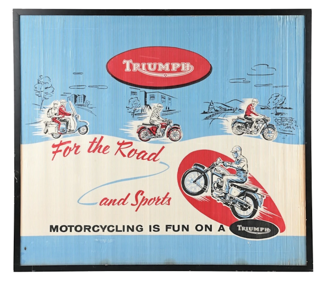 TRIUMPH MOTORCYCLES FRAMED CARDSTOCK ADVERTISING SIGN