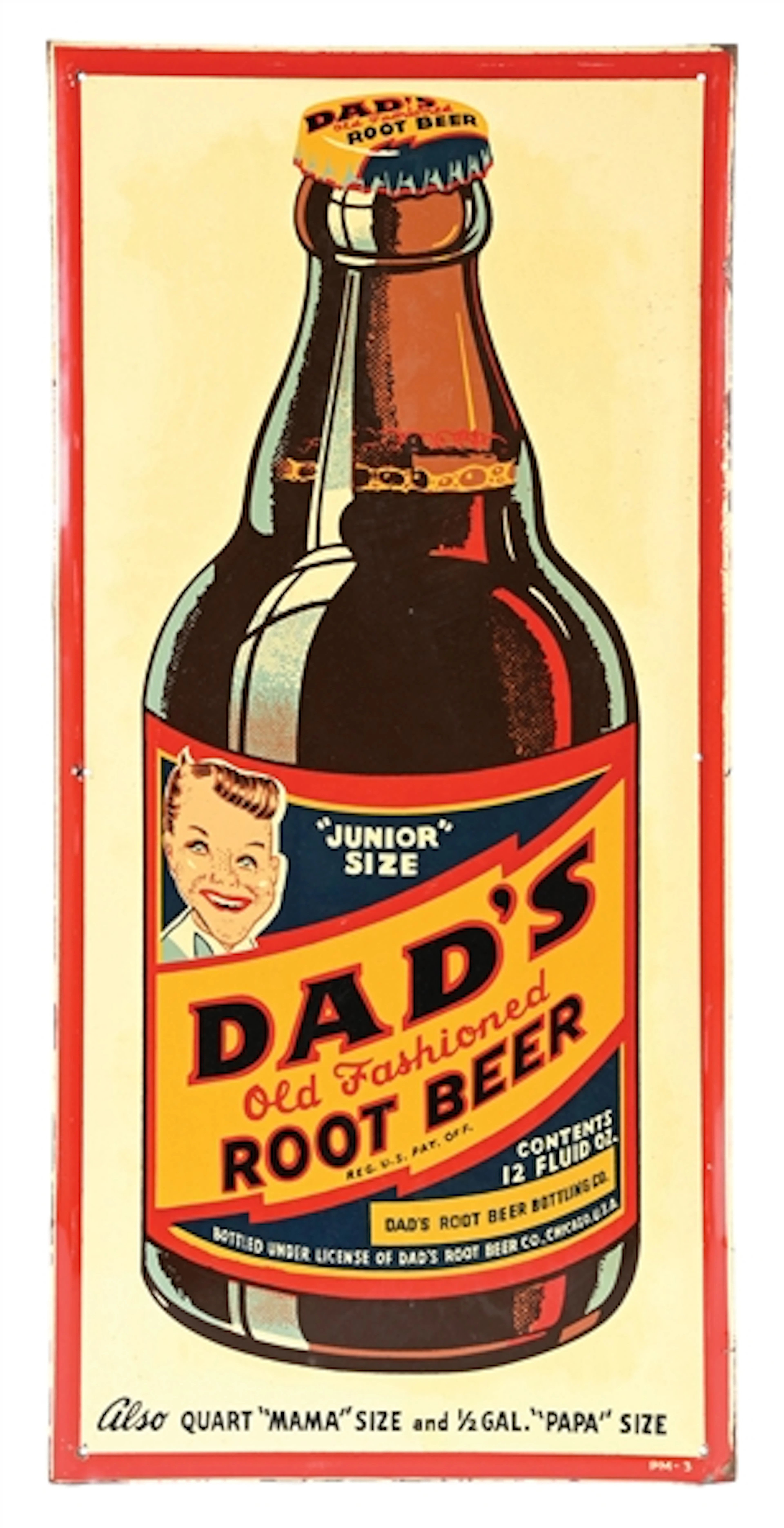 SELF-FRAMED TIN SIGN ADVERTISING DAD'S OLD FASHIONED ROOT BEER