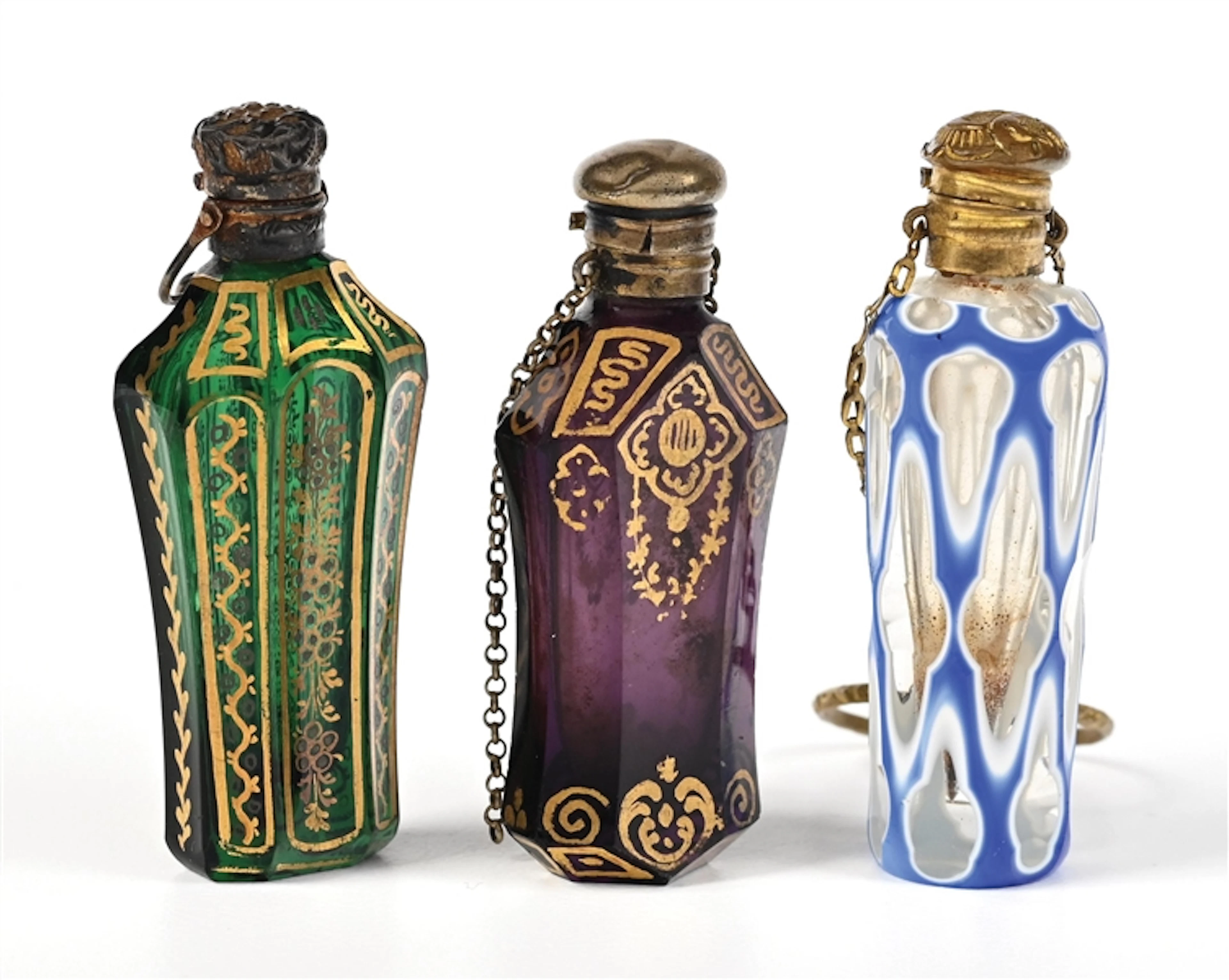 LOT OF 3: ANTIQUE ENAMELED TINY PERFUME BOTTLES