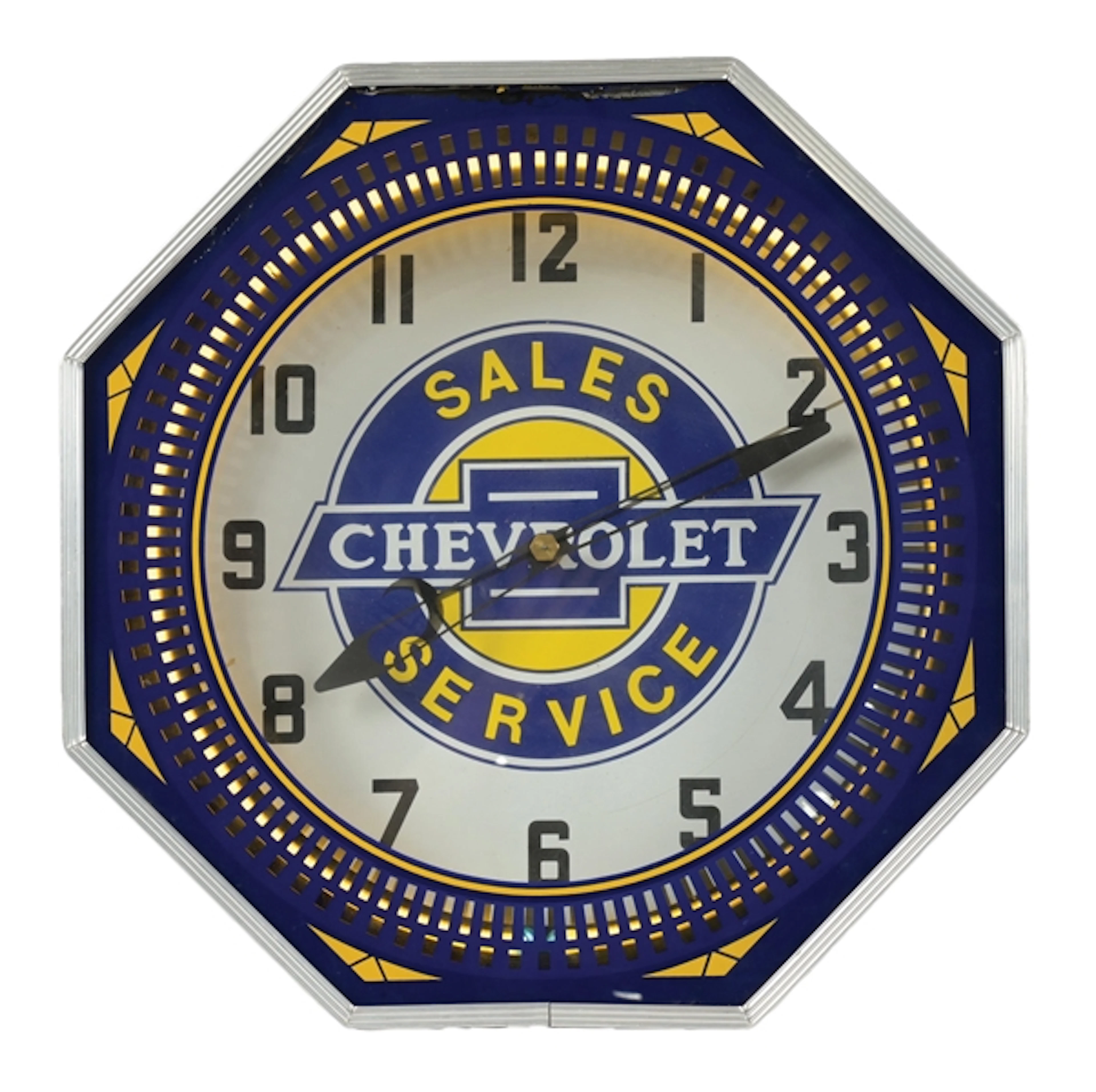 CHEVROLET SALES & SERVICE REPRODUCTION NEON CLOCK.