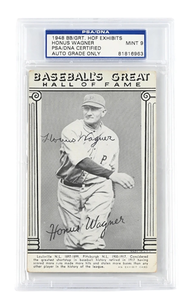 1948 HOF EXHIBITS HONUS WAGNER SIGNED PSA MT 9
