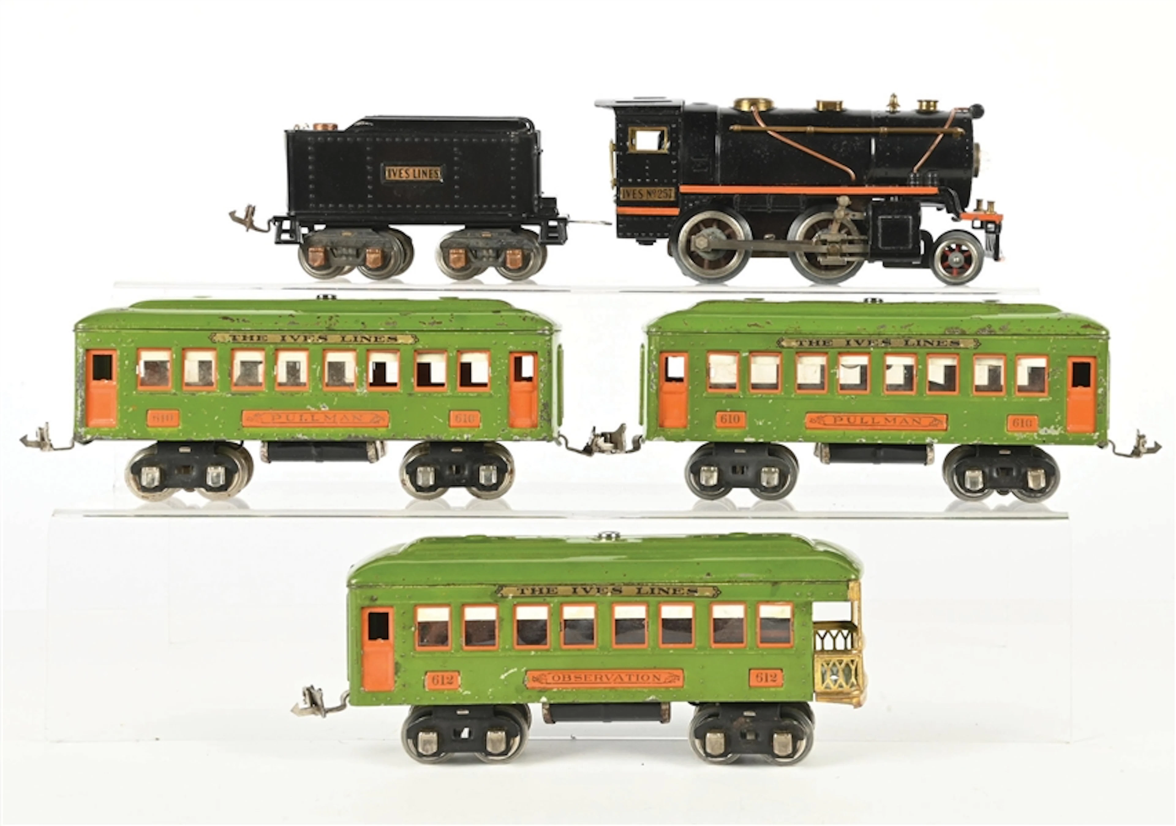 IVES PREWAR O. GAUGE NO. 257 STEAM LOCOMOTIVE PASSENGER SET