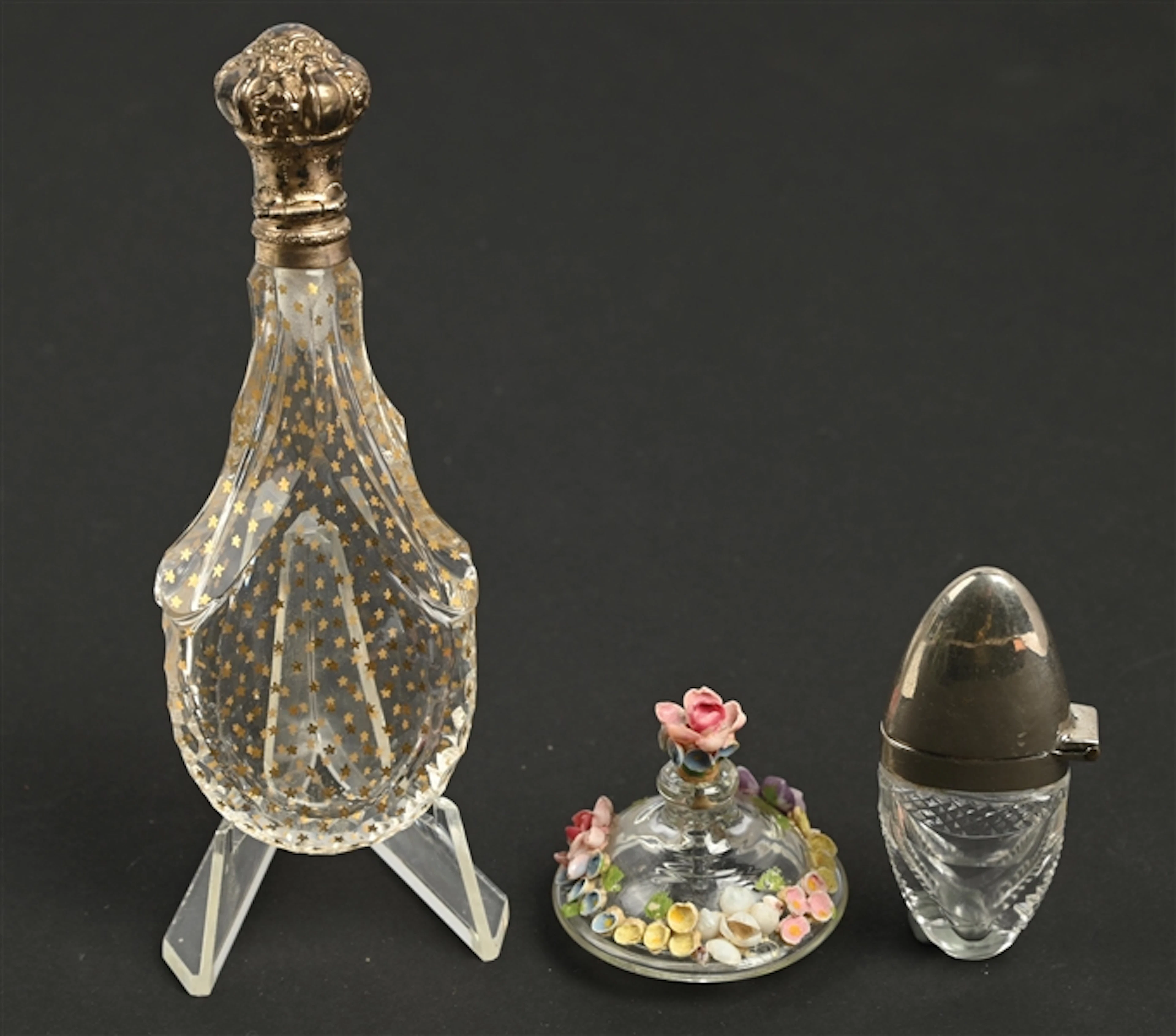 LOT OF 3: CUT GLASS PERFUME BOTTLES