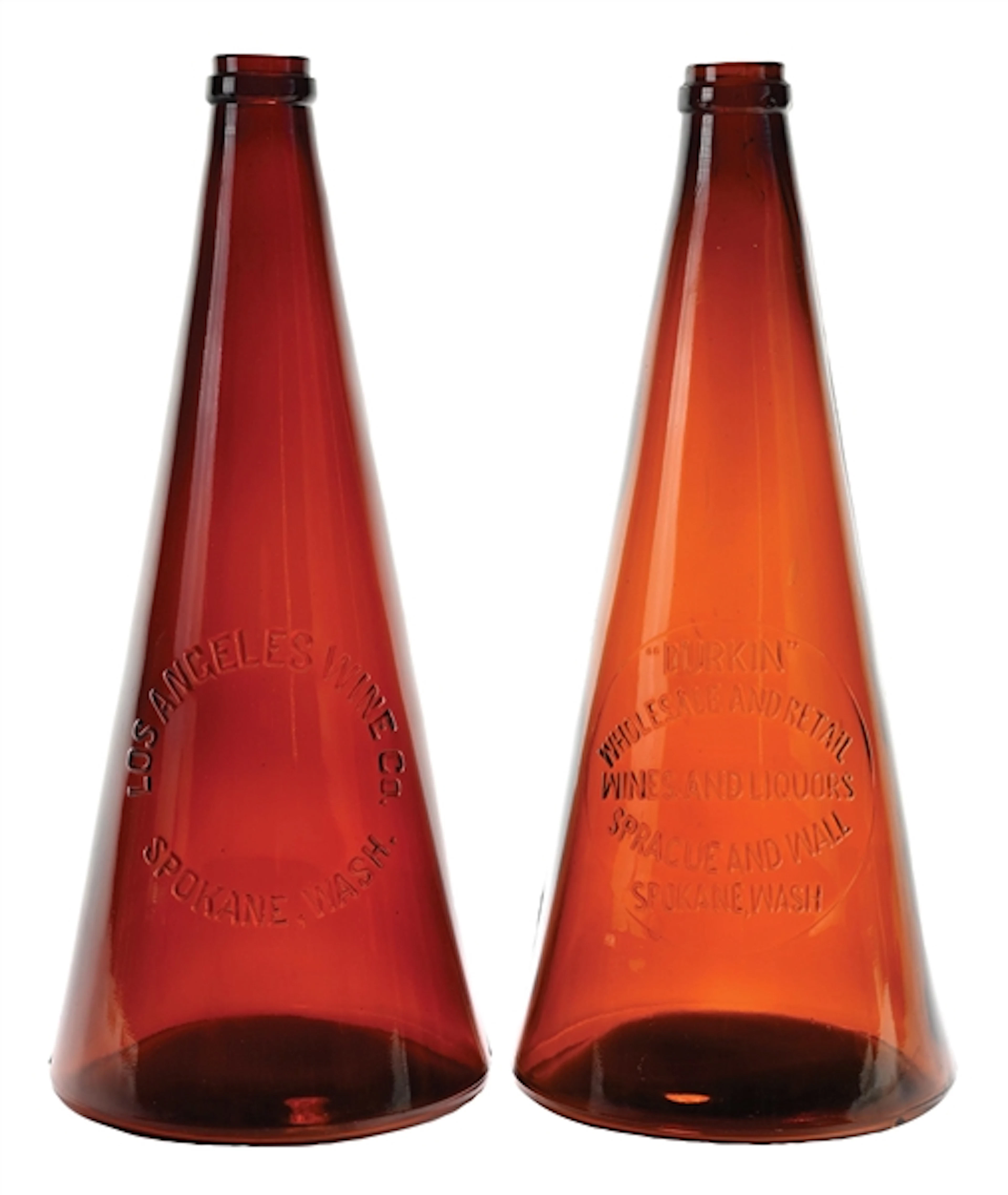 LOT OF 2: AMBER MEGAPHONE WINE BOTTLES
