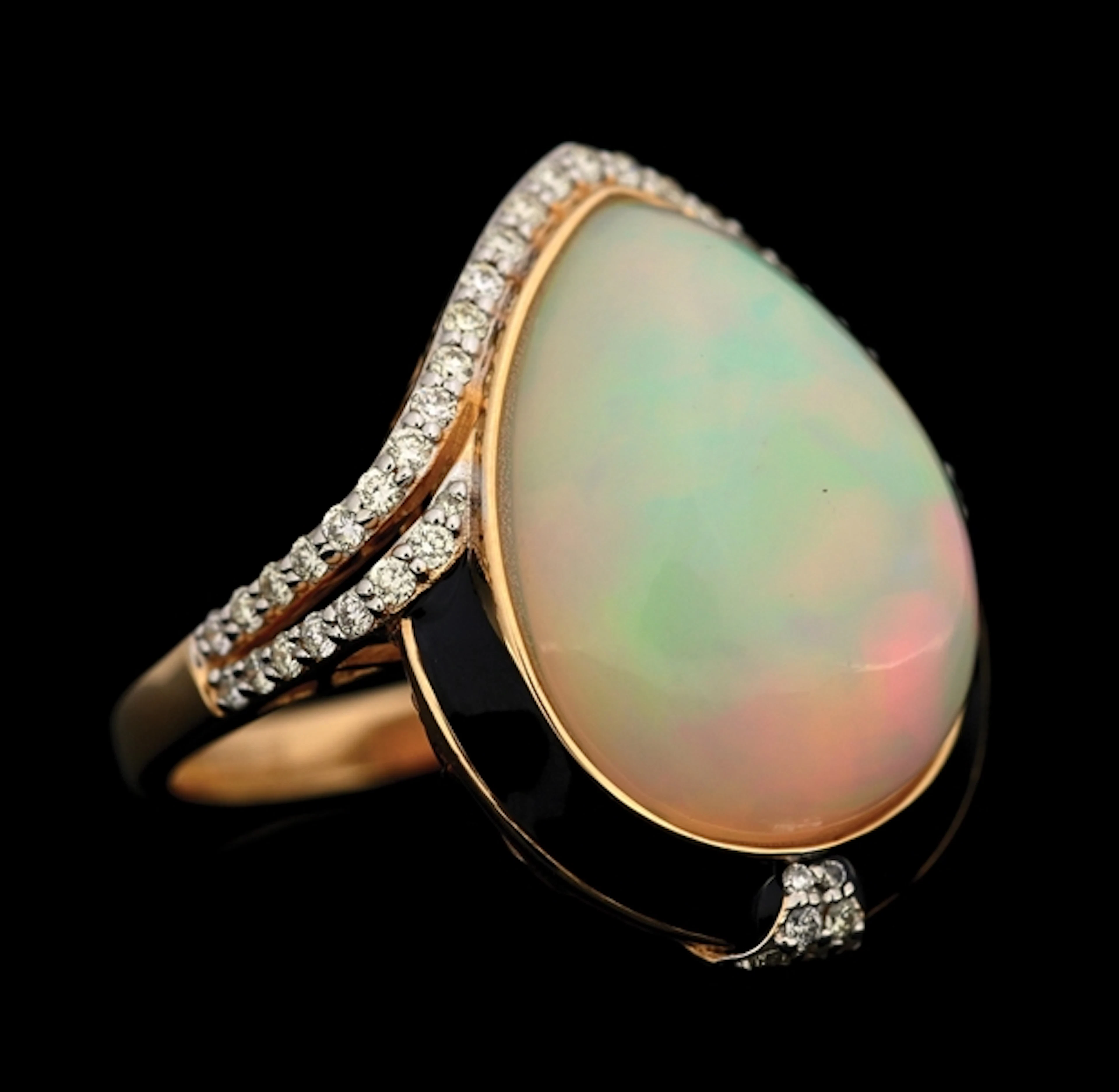 14K YELLOW GOLD OPAL & DIAMOND RING W/REPORT