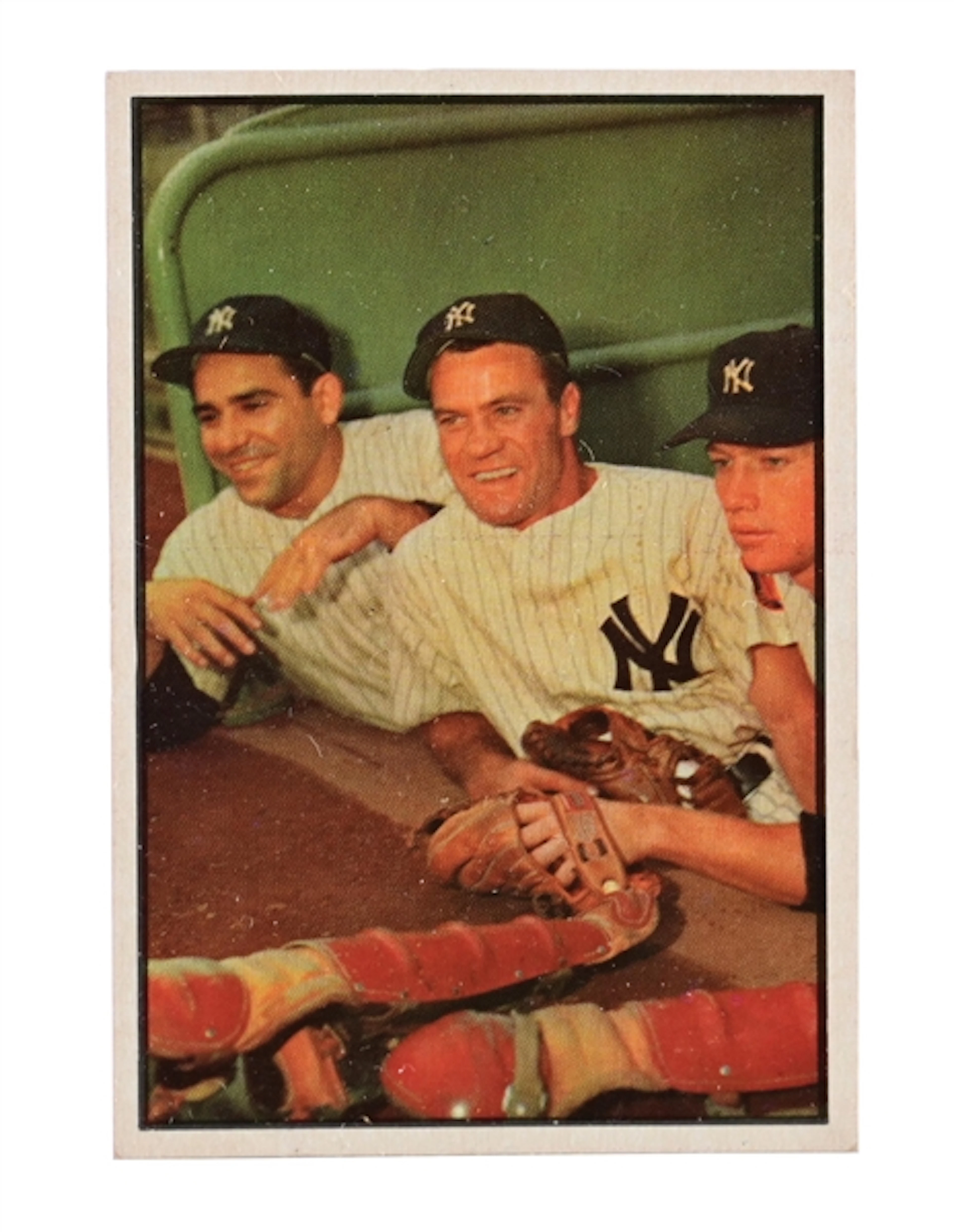 1953 BOWMAN HANK BAUER, YOGI BERRA, AND MICKEY MANTLE YANKEES CARD