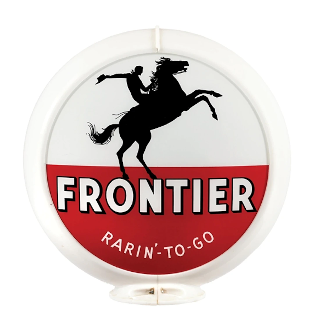 OUTSTANDING FRONTIER RARIN'-TO-GO GASOLINE COMPLETE 13.5" GLOBE ON CAPCO BODY