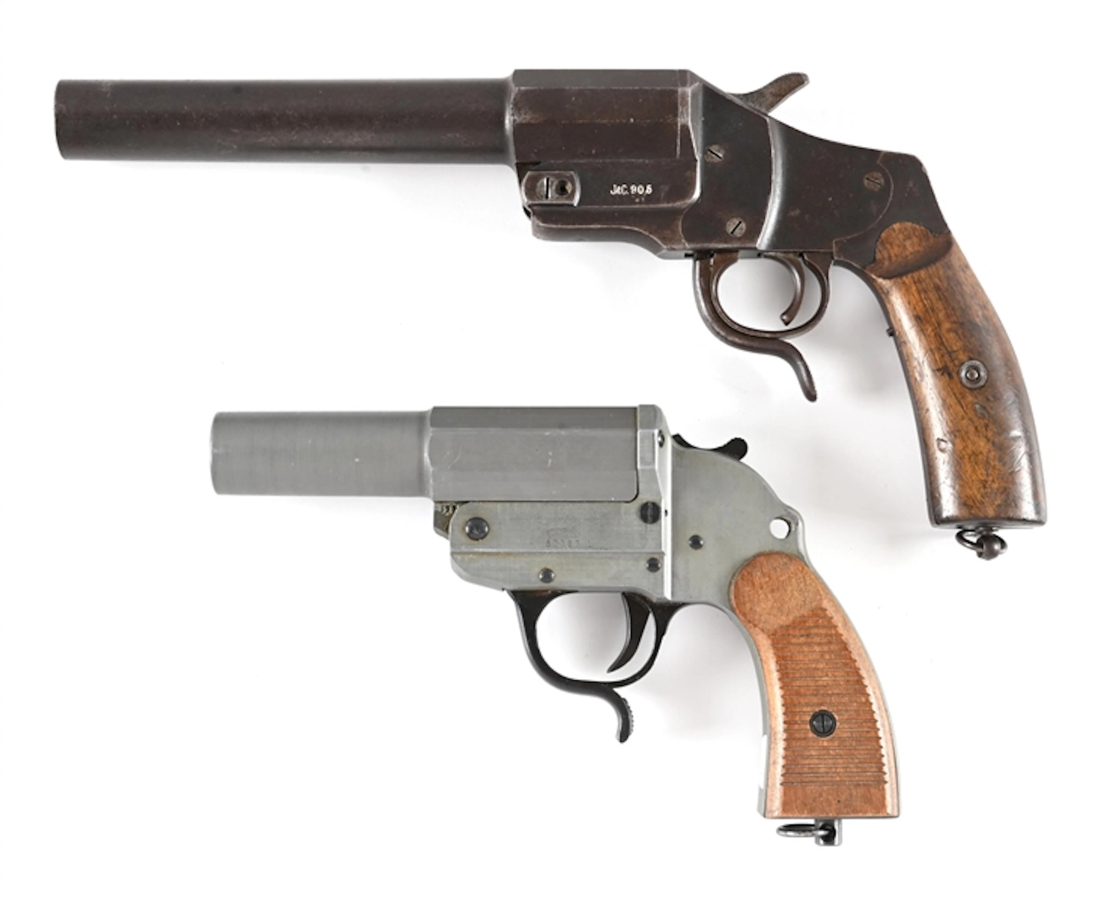 LOT OF 2: WWII CAPTURED UNIT MARKED J&C M1894 HEBEL AND ZINC WALTHER