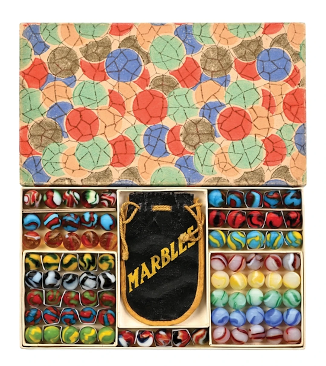 PELTIER STAINED GLASS BOX OF MARBLES