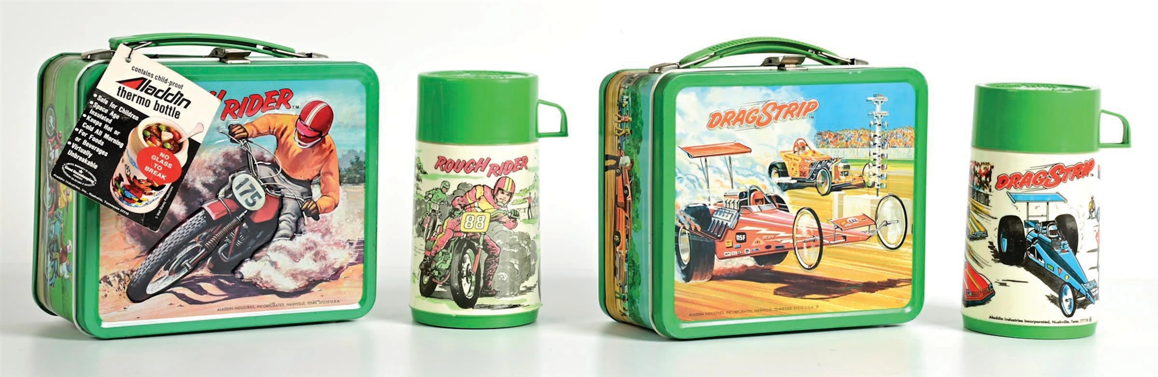 LOT OF 2: ALADDIN INDUSTRIES INC. DRAG STRIP AND ROUGH RIDER METAL