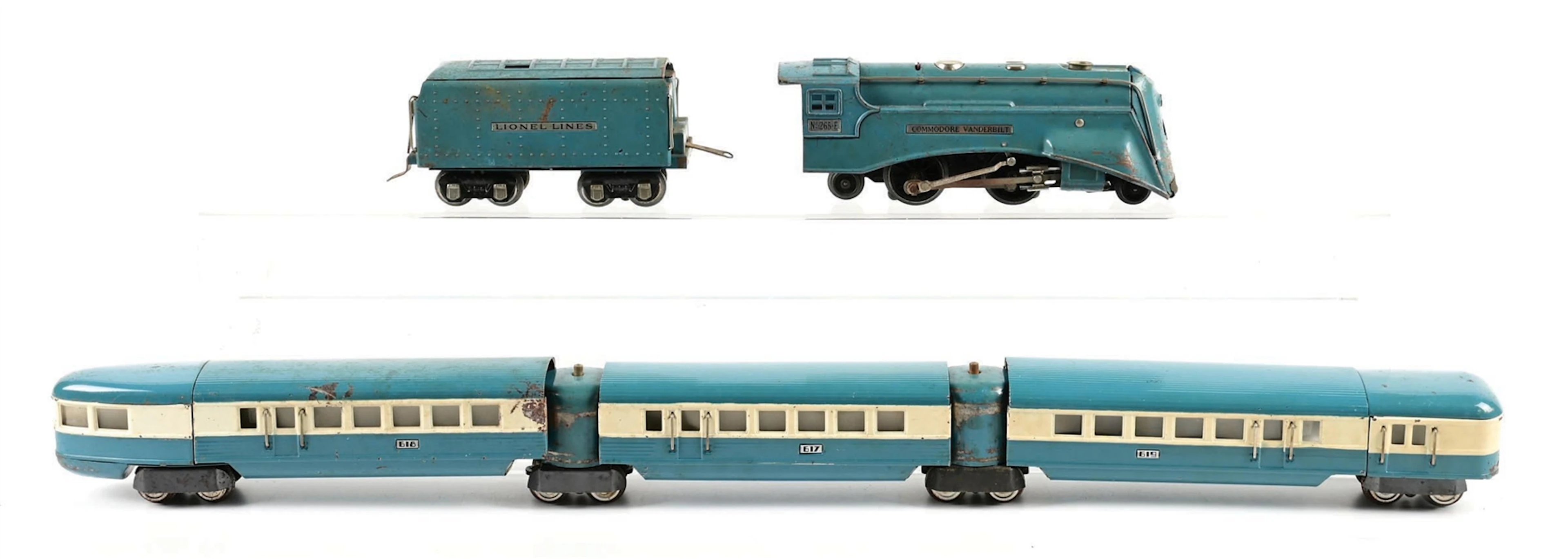 PRE-WAR LIONEL O-GA. NO. 265-E BLUE STREAK STEAM PASSENGER SET