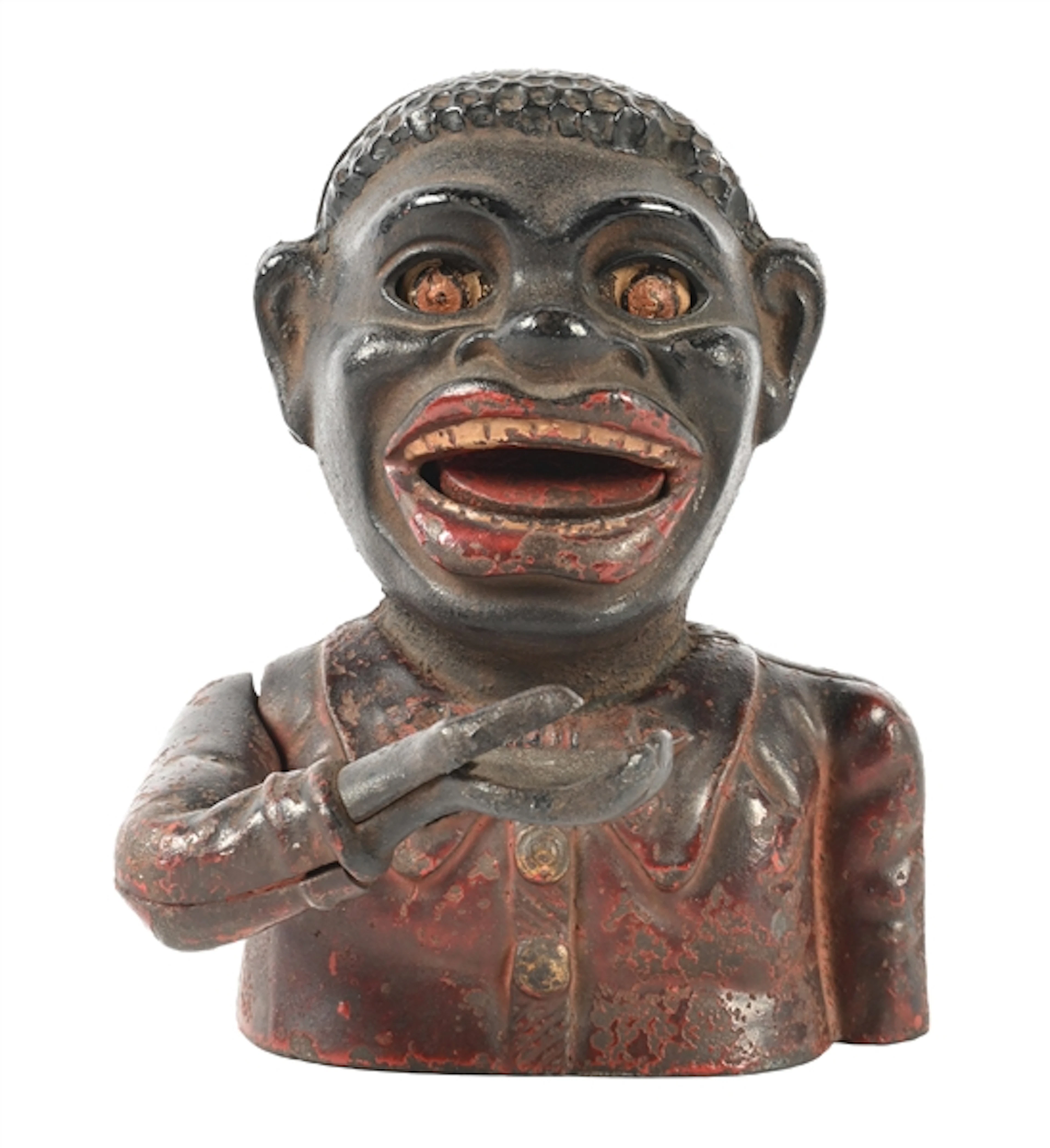 1882 SHEPARD HARDWARE CO. JOLLY "N" CAST IRON MECHANICAL BANK