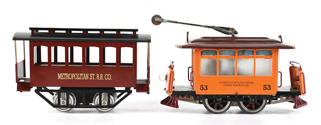 LOT OF 2: JOE FINELLI AND UNKNOWN NO. 53 STANDARD GAUGE TROLLEYS