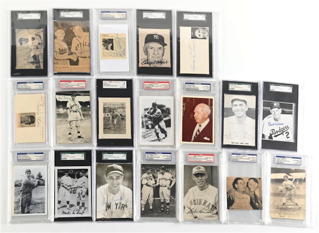 LOT OF 19: BASEBALL CUT AUTOGRAPHS AND PHOTOS