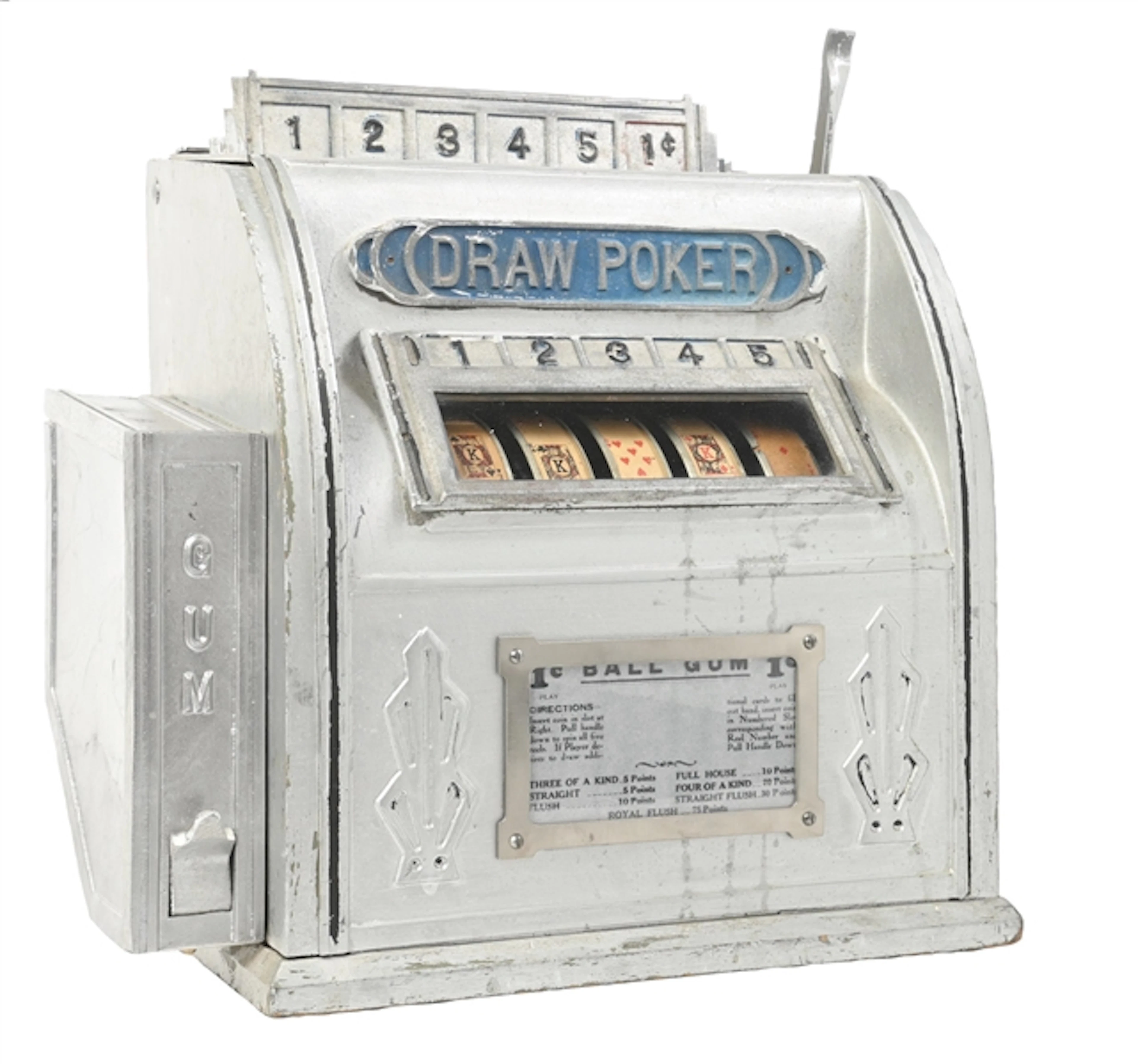 NATIONAL "DRAW POKER" SLOT MACHINE W/ SIDE GUMBALL VENDER