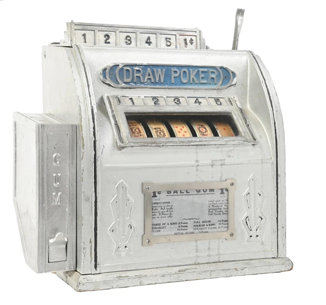 NATIONAL "DRAW POKER" SLOT MACHINE W/ SIDE GUMBALL VENDER