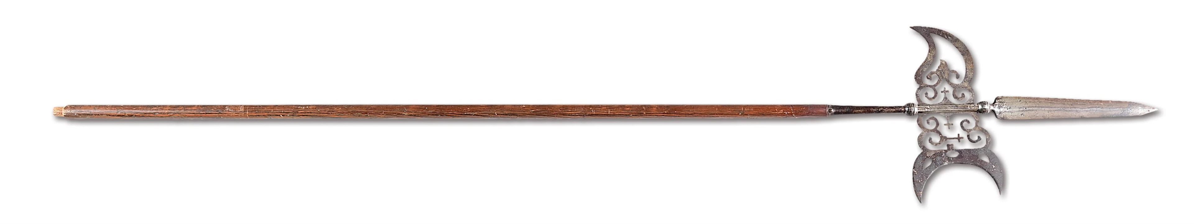 VERY ATTRACTIVE PIERCED HALBERD WITH HAFT.