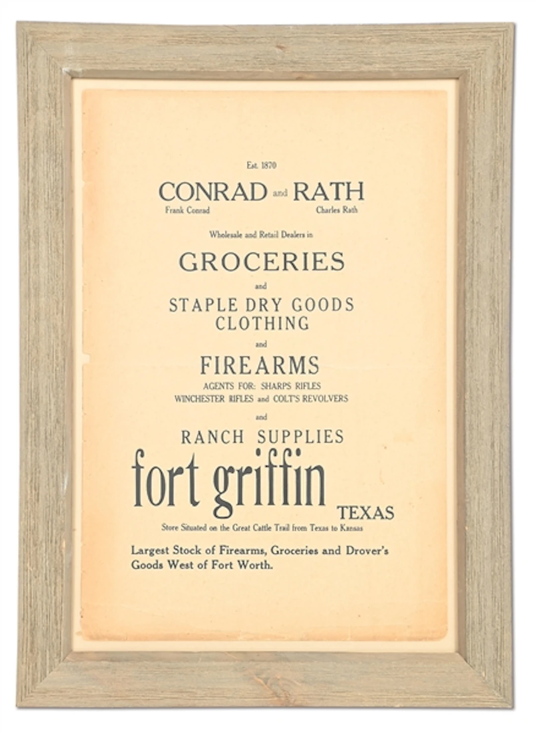 1870S FORT GRIFFIN TEXAS STORE BROADSIDE