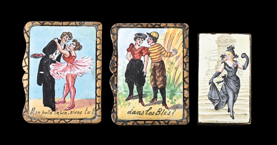 COLLECTION OF 3: FRENCH BRASS & ENAMEL MATCH SAFES