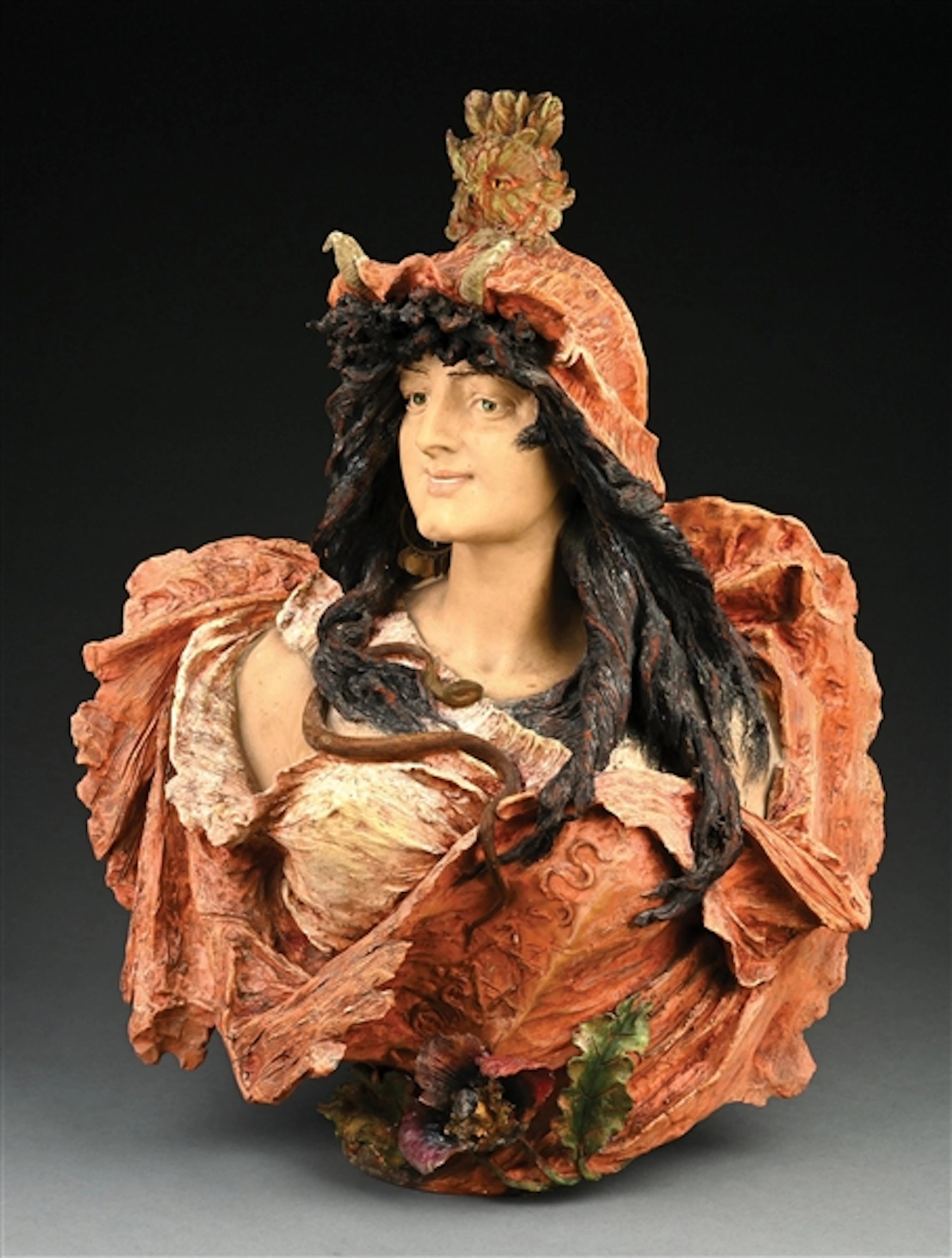 RARE AMPHORA POLYCHROMED TERRA COTTA BUST OF ‘ATHENA’, BY EDUARD STELLMACHER