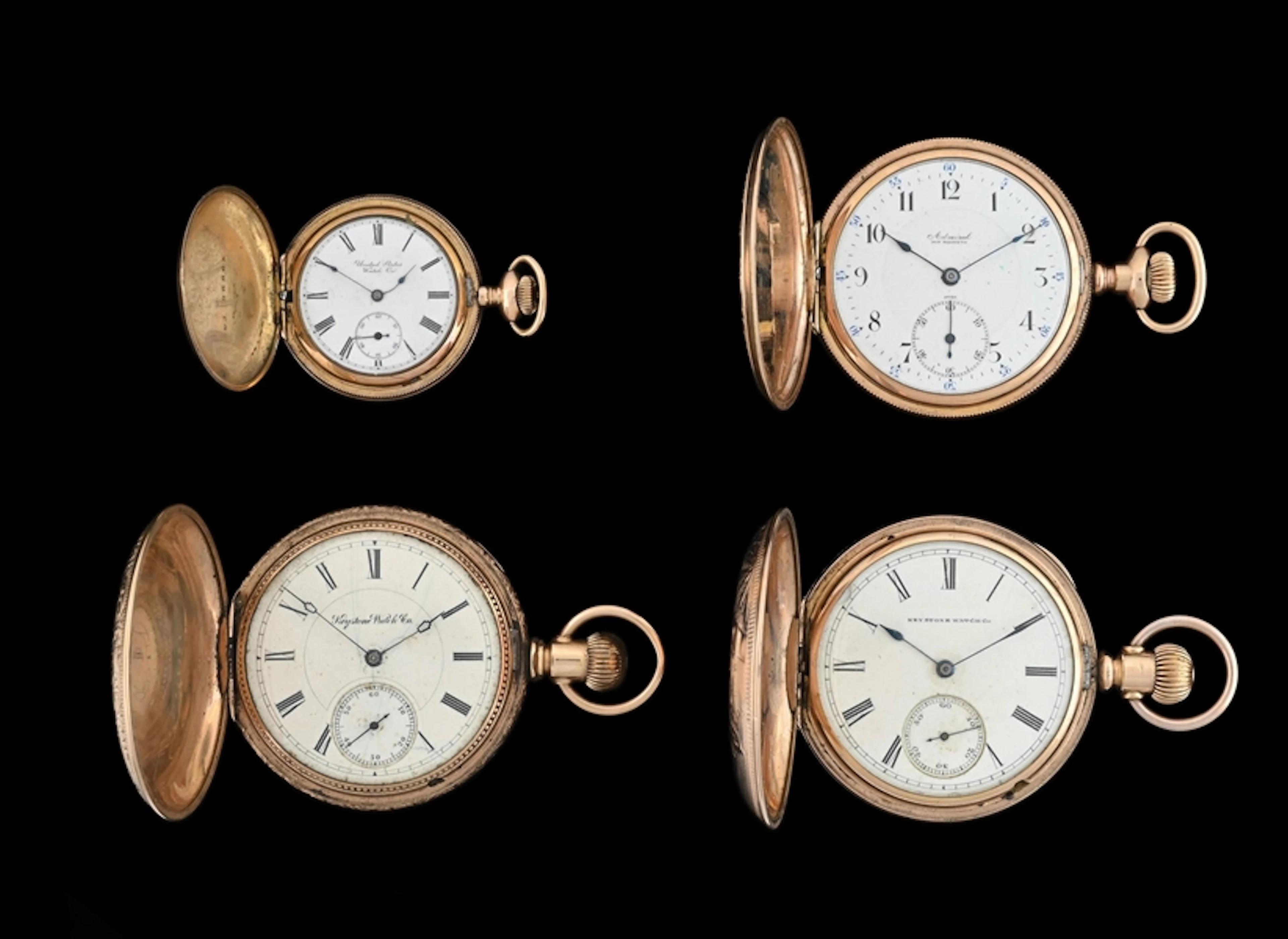 LOT OF 4: GOLD-FILLED HUNTING CASED POCKET WATCHES