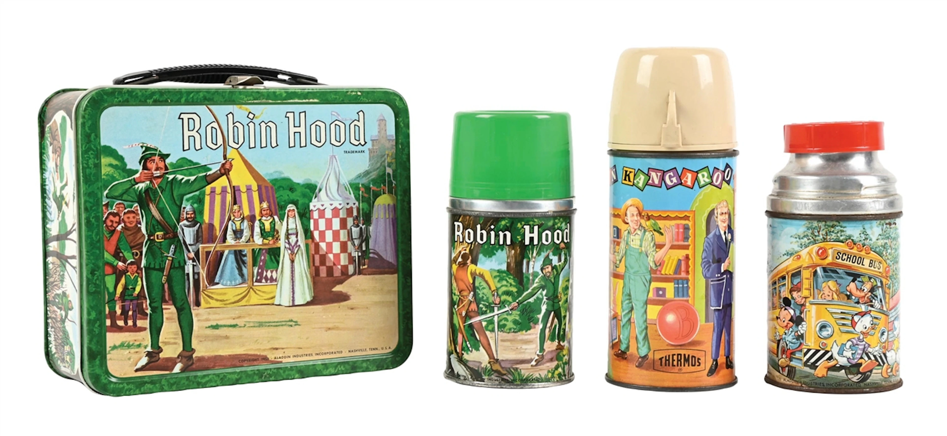 LOT OF 3: LUNCH BOX AND THERMOSES: ROBIN HOOD, CAPTAIN KANGAROO &