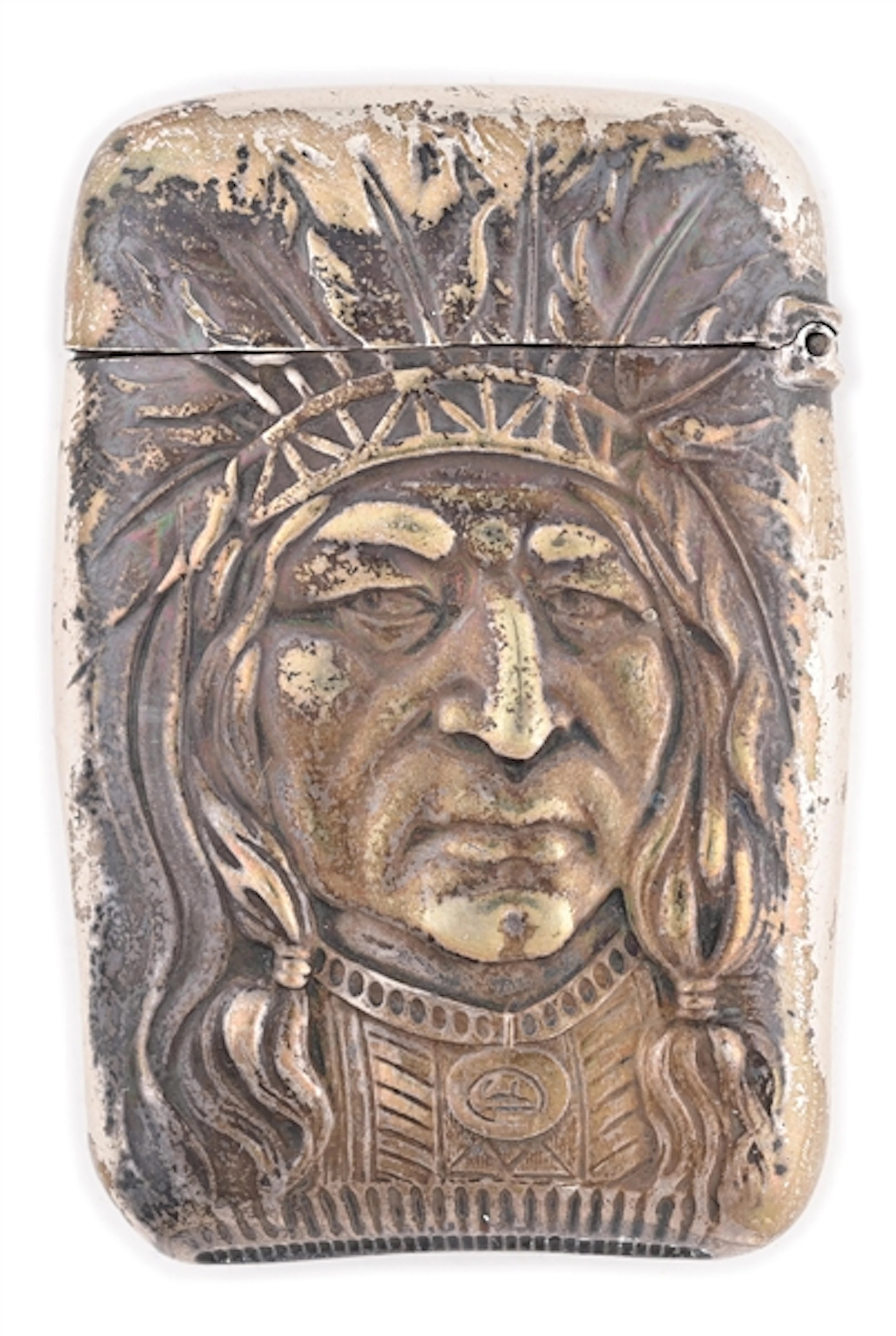 EMBOSSED NATIVE AMERICAN HEAD STERLING MATCH SAFE