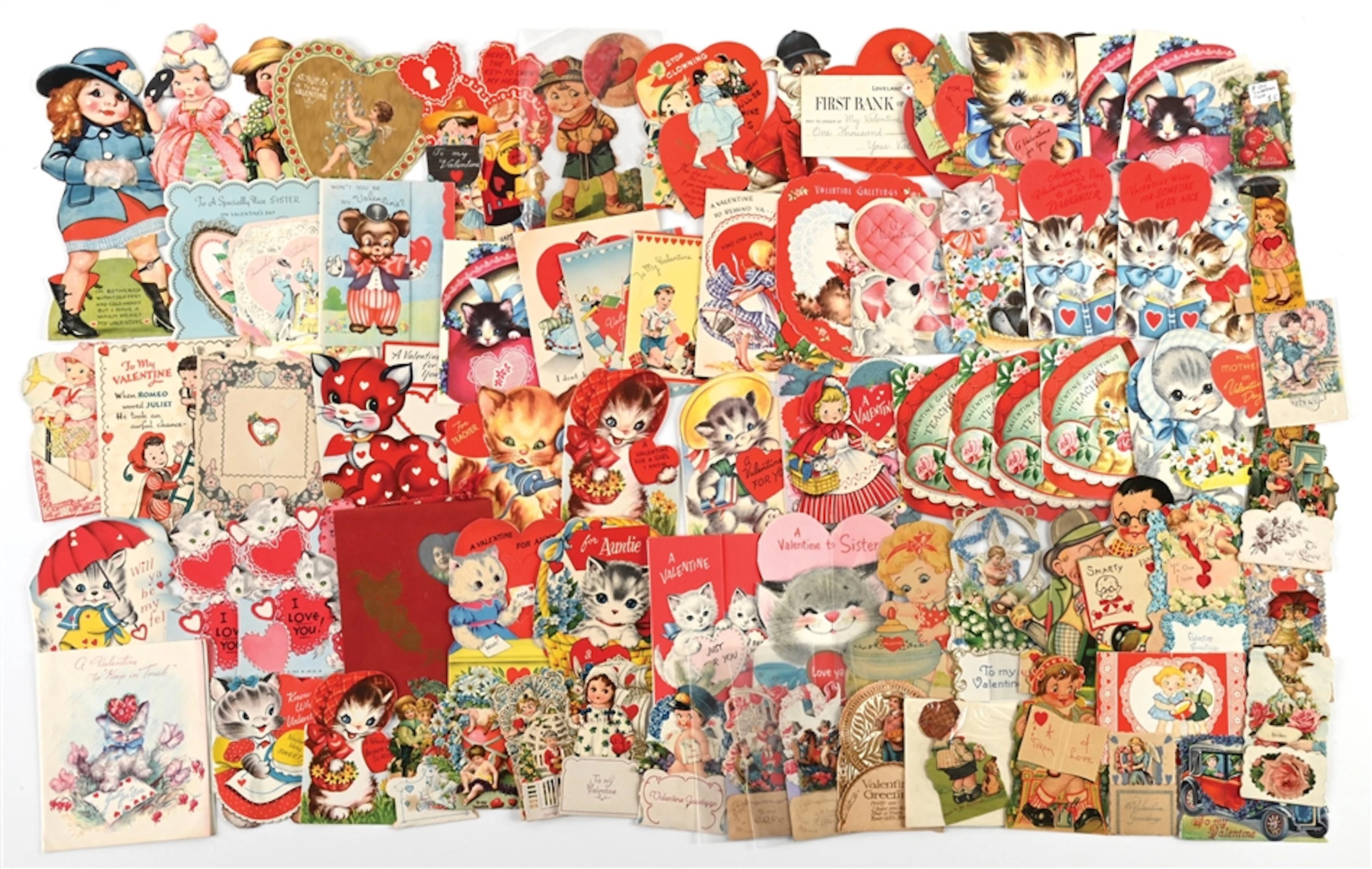LARGE LOT OF: VARIOUS VINTAGE DIE CUT VALENTINE MECHANICAL CARDS