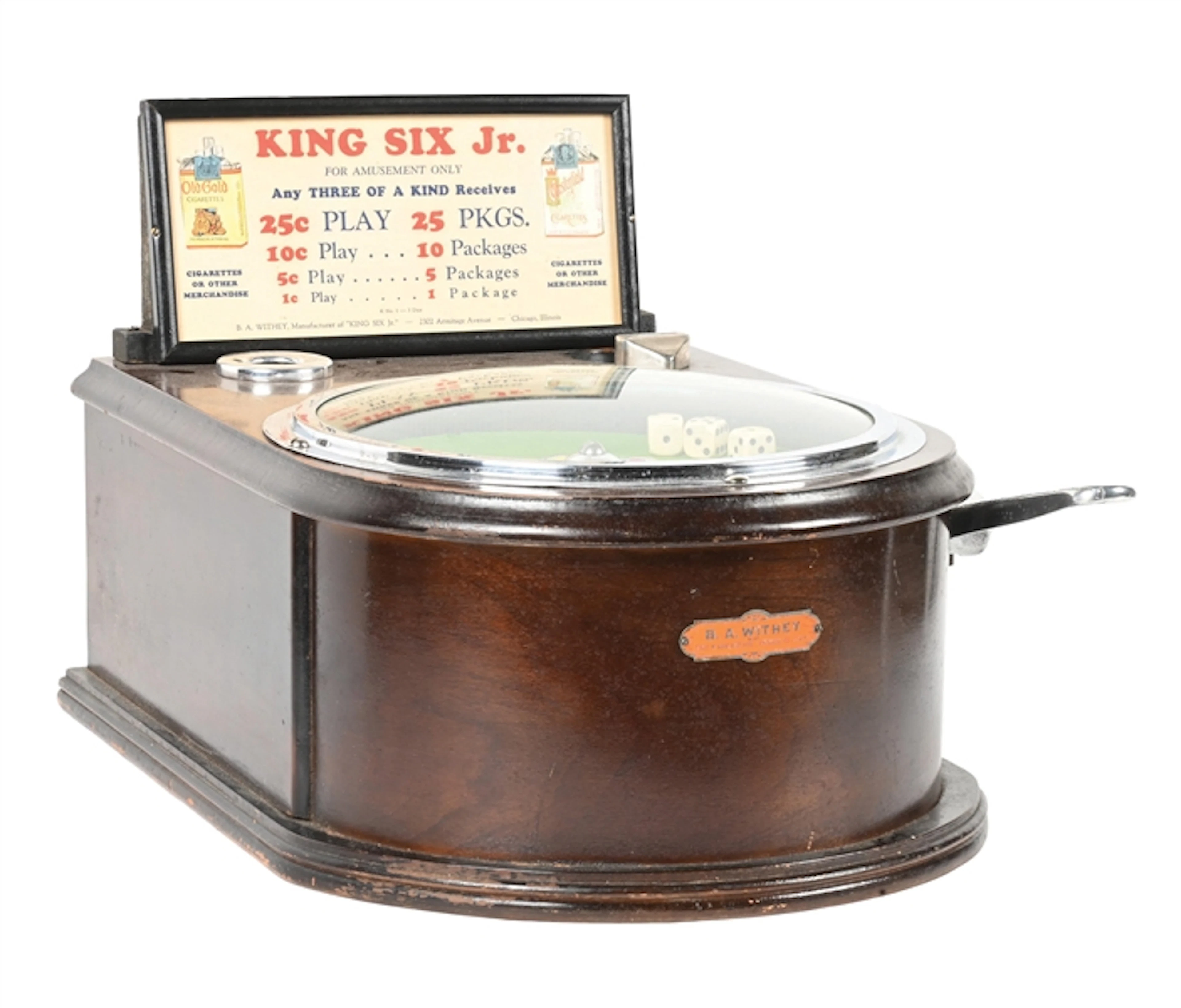 5¢ B.A. WITHEY KING SIX JR. DICE TRADE STIMULATOR