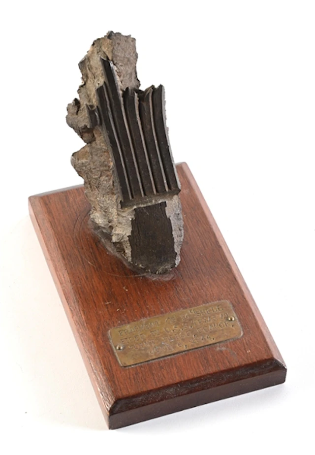 SHELL FRAGMENT FIRED BY USS TEXAS ON D-DAY.