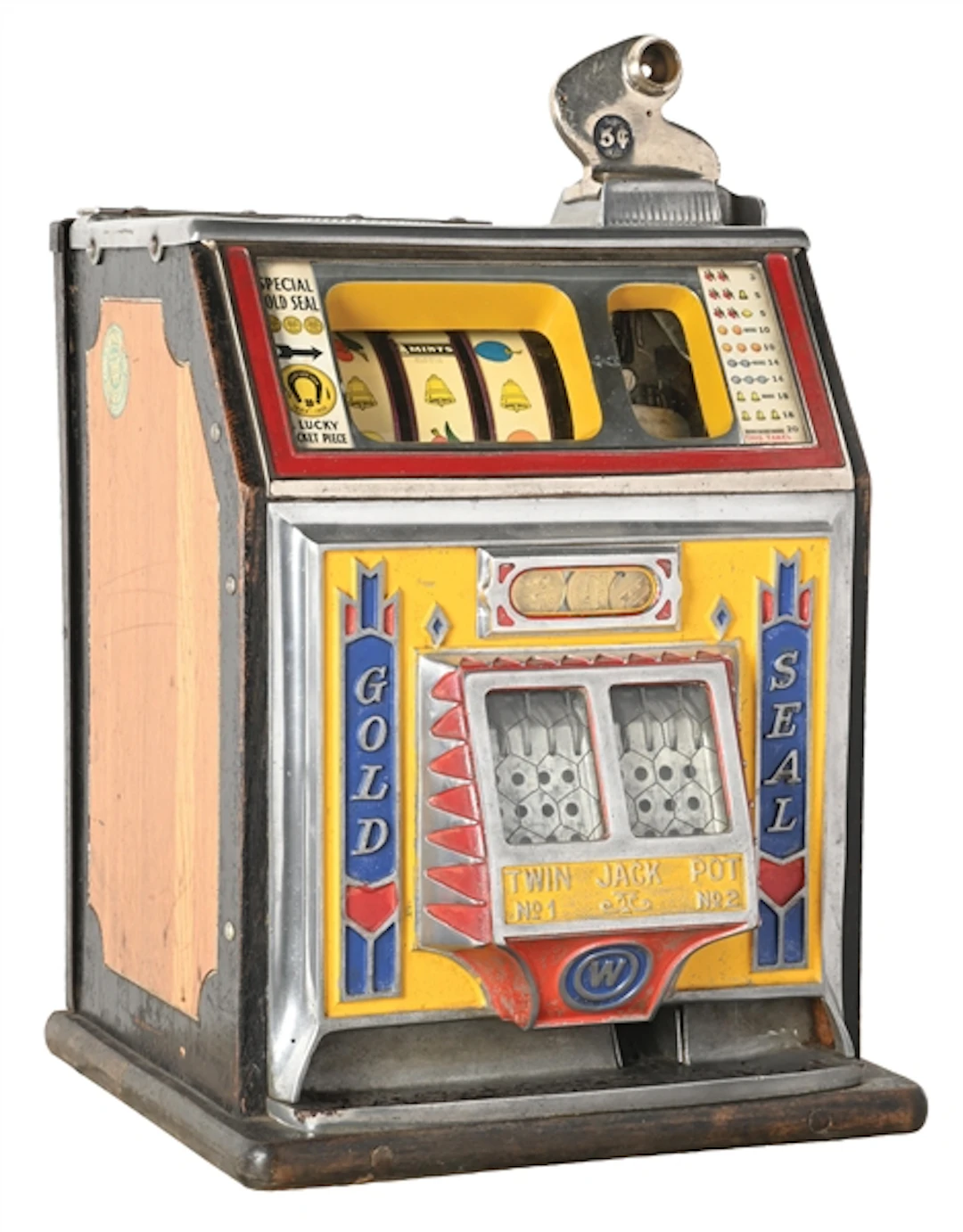 5¢ WATLING MFG. GOLD SEAL SLOT MACHINE WITH GOLD AWARD FEATURE