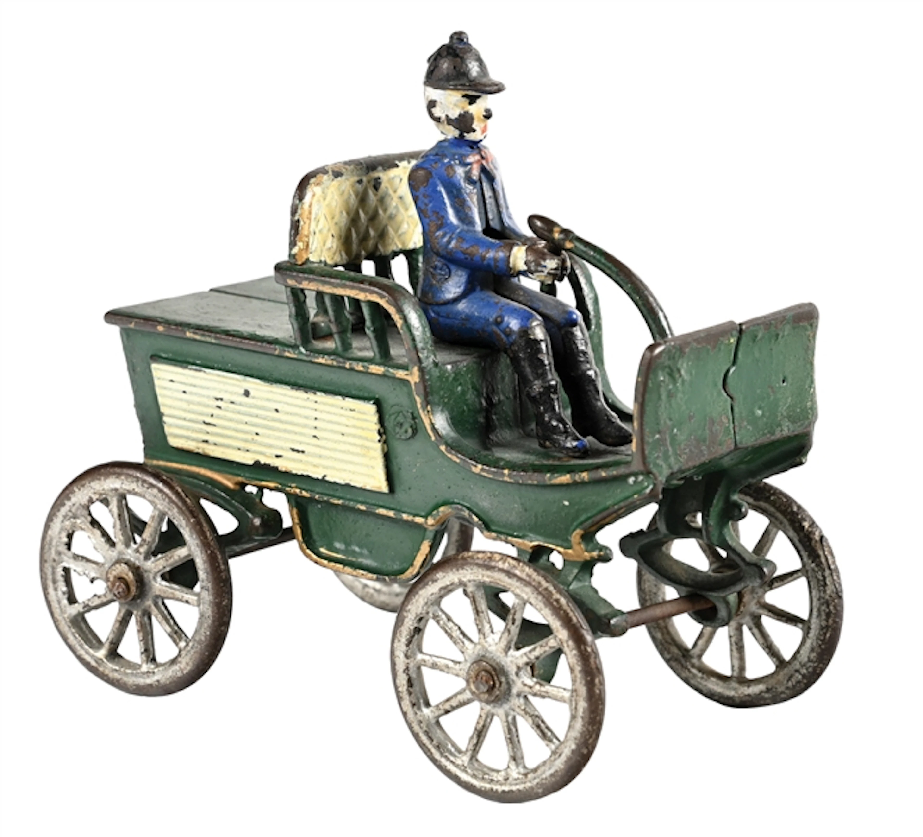 HARRIS TOY CO. CAST-IRON HORSELESS CARRIAGE/RUNABOUT WITH DRIVER