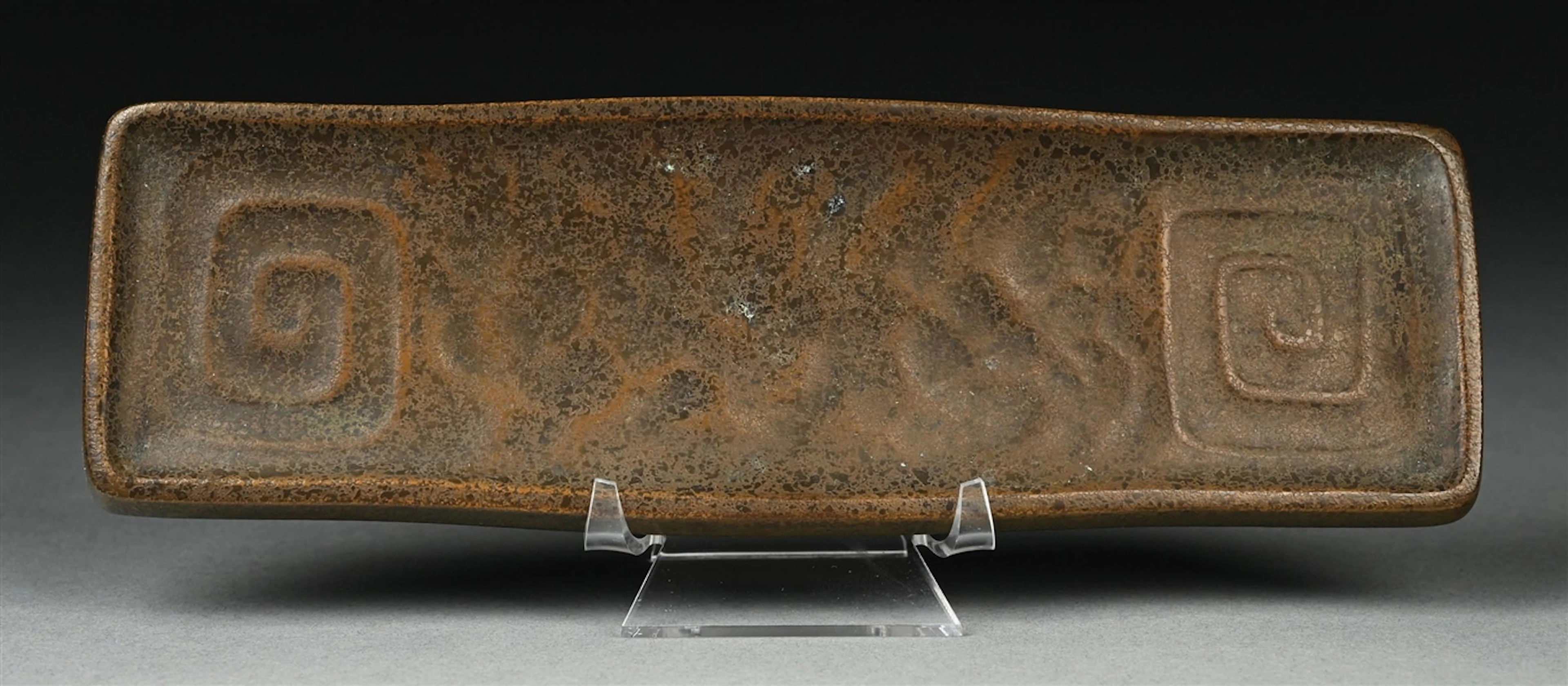 TIFFANY STUDIOS PATINATED BRONZE PEN TRAY