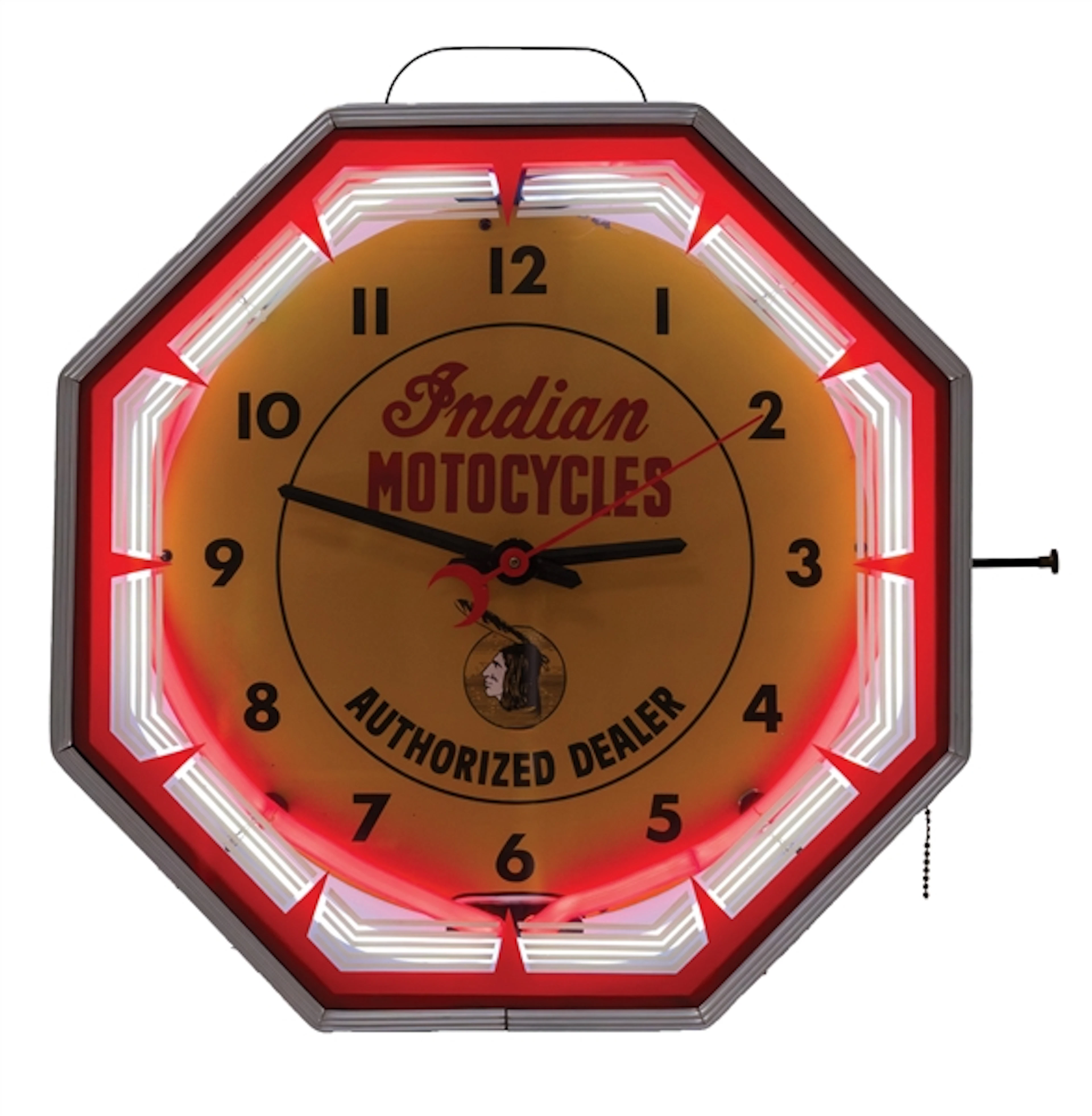 INDIAN MOTORCYCLE AUTHORIZED DEALER NEON CLOCK