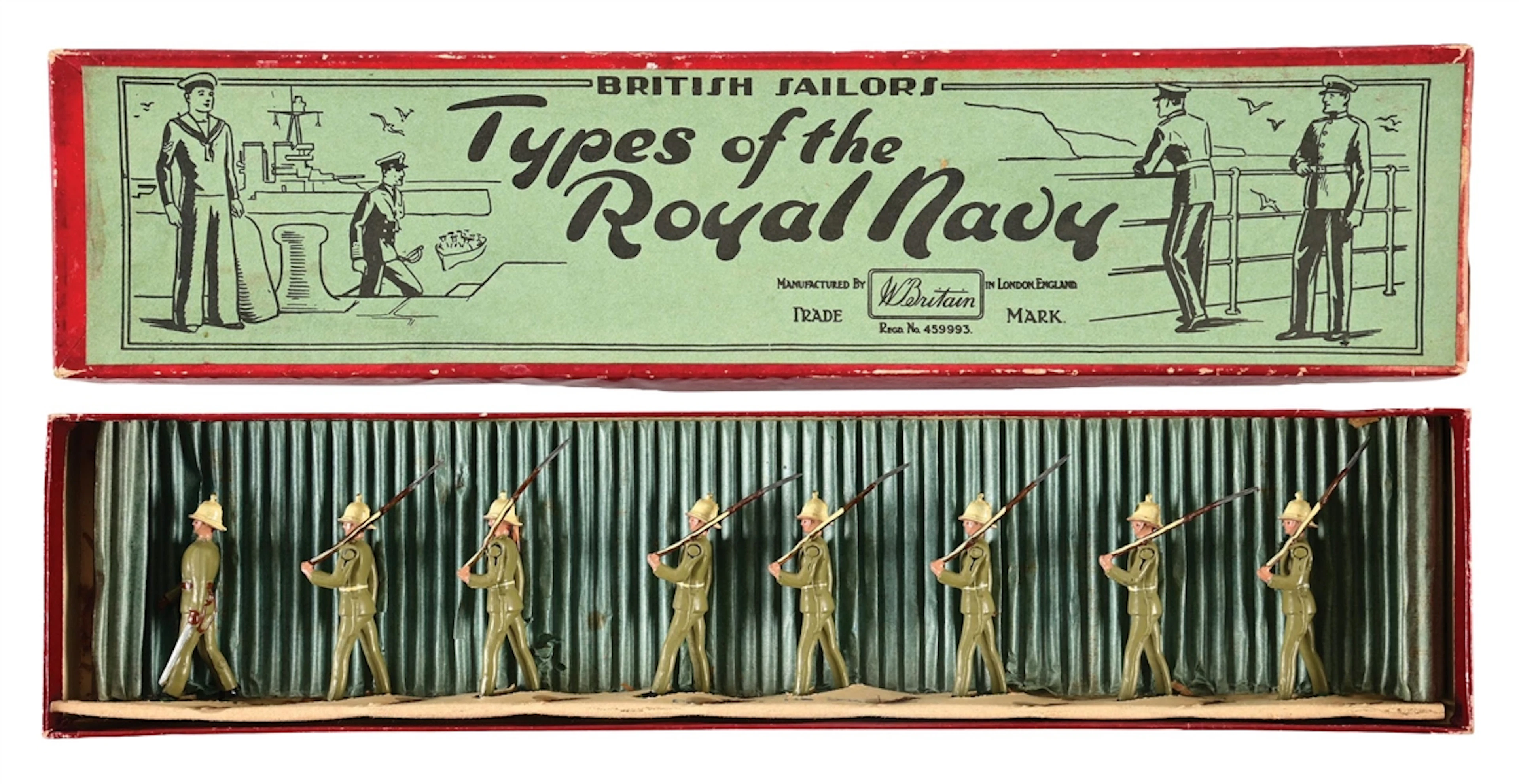 W. BRITAINS ROYAL MARINES, SLOPE ARMS (TROPICAL DRESS) SET NO. 1619 IN BOX