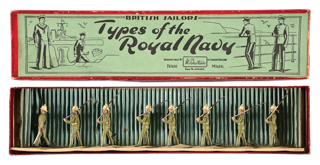 W. BRITAINS ROYAL MARINES, SLOPE ARMS (TROPICAL DRESS) SET NO. 1619 IN BOX