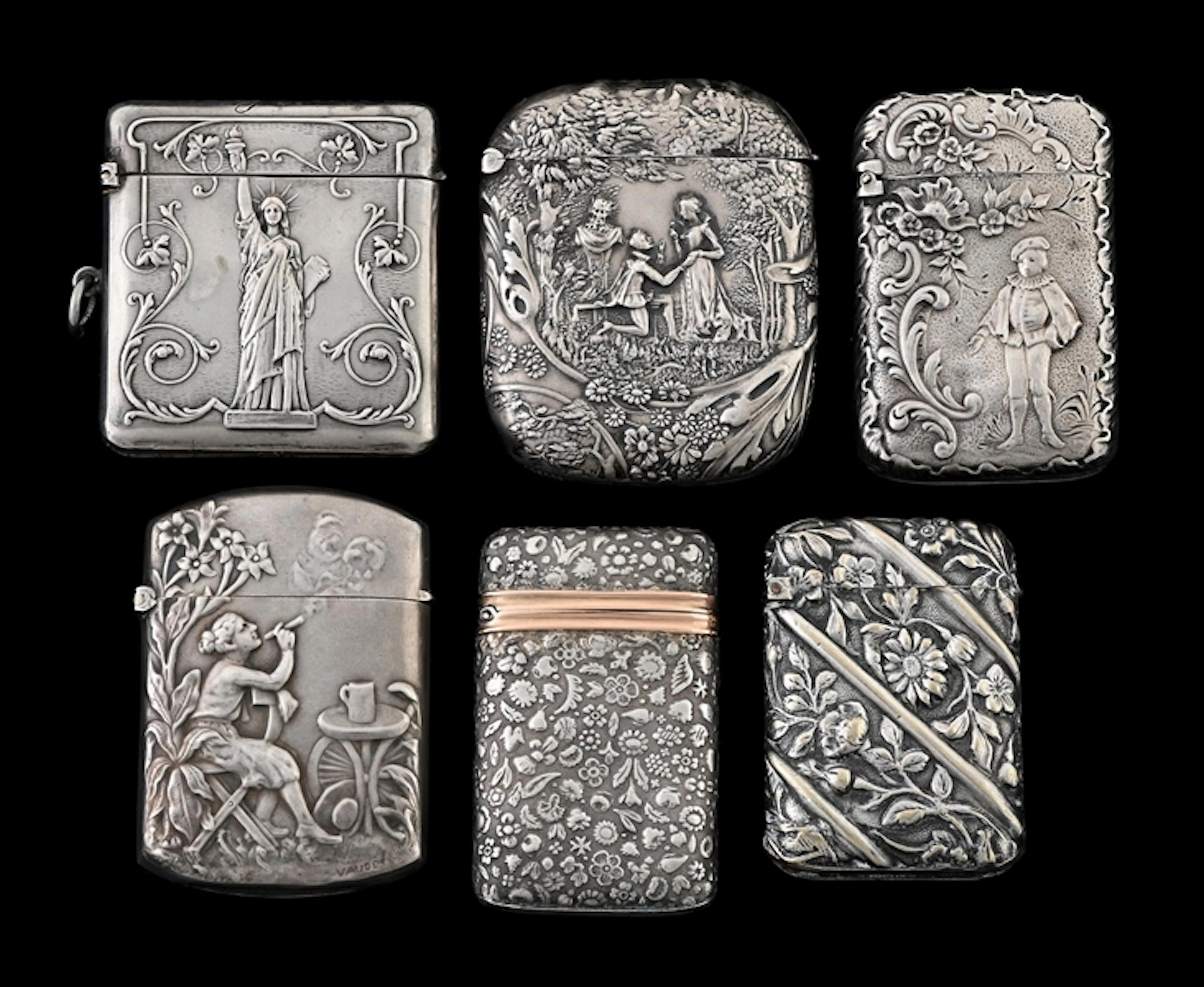 COLLECTION OF 6: FRENCH STERLING SILVER MATCH SAFES