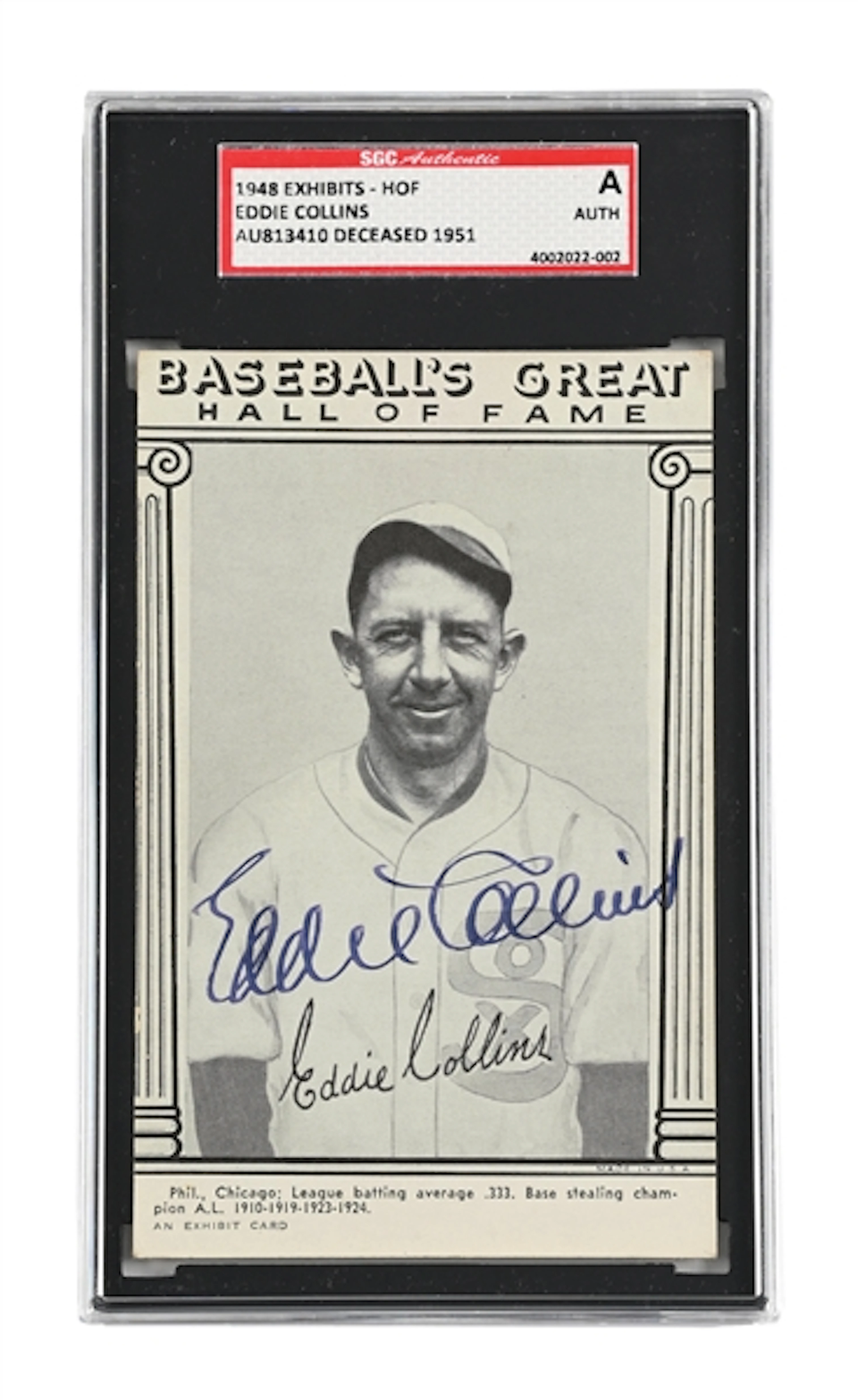 EDDIE COLLINS SIGNED EXHIBIT CARD SGC AUTHENTICATED