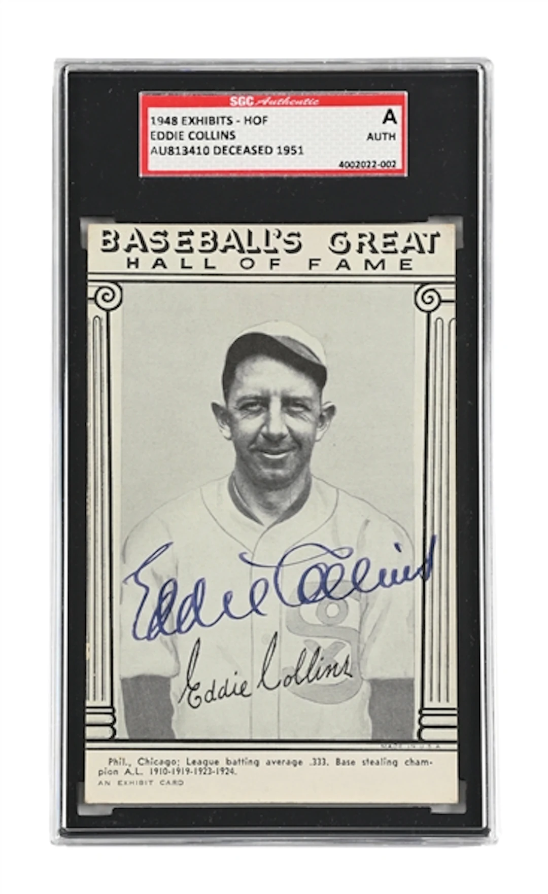 EDDIE COLLINS SIGNED EXHIBIT CARD SGC AUTHENTICATED